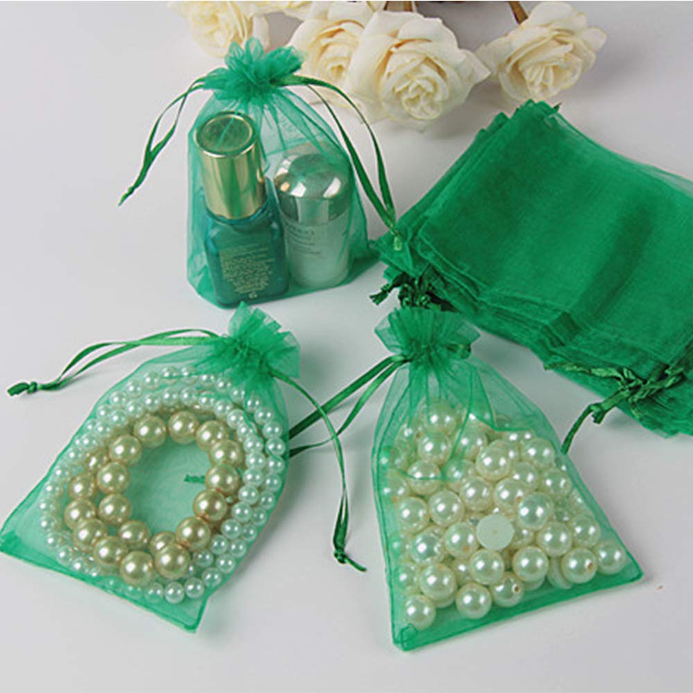 50PCS Green Organza Bags 5x7 Inches - Small Drawstring Mesh Pouches for Jewelry, Party Favors, Baby Showers, Weddings & Candy | Eco-Friendly Gift Packaging for Special Occasions