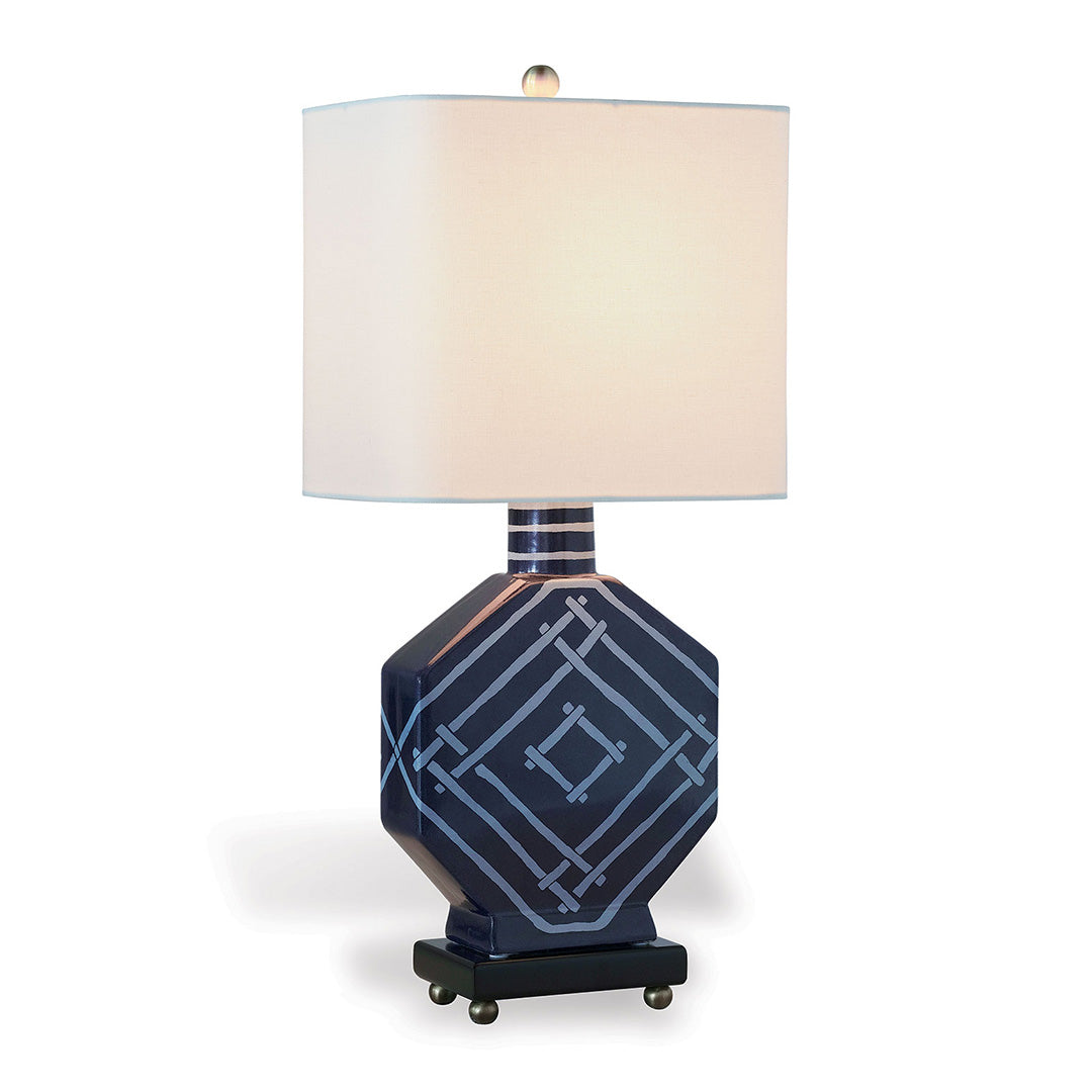 Bamboozled Lamp in Indigo Blue - Handmade Bamboo Table Lamp for Bedroom, Living Room & Office Decor