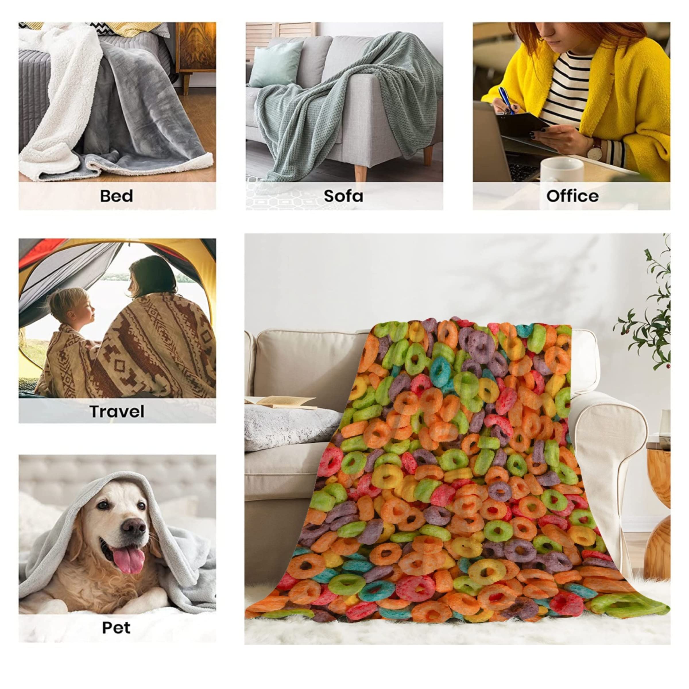 Ultra Soft Fruit Hoops Cereal Plush Flannel Throw Blanket - 60