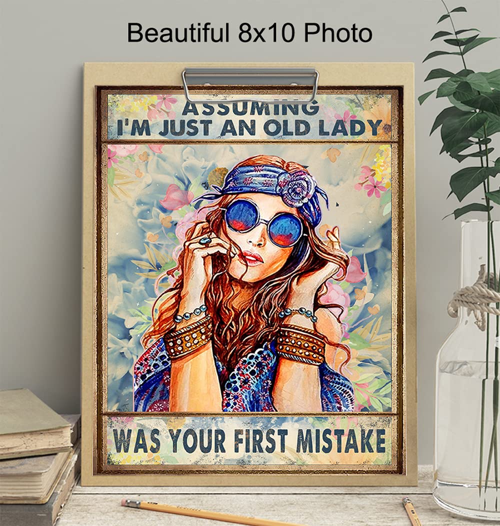 Boho Wall Art for Grandma - Hippie Room Decor & Funny Birthday Gift - Psychedelic Poster for Women