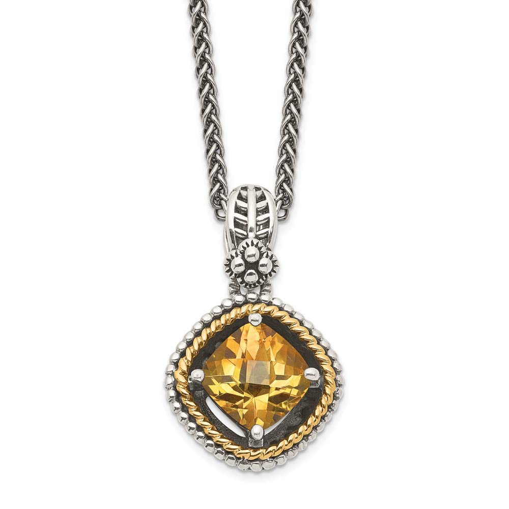 14k Gold Citrine Pendant Necklace - Sterling Silver Chain for November Birthdays