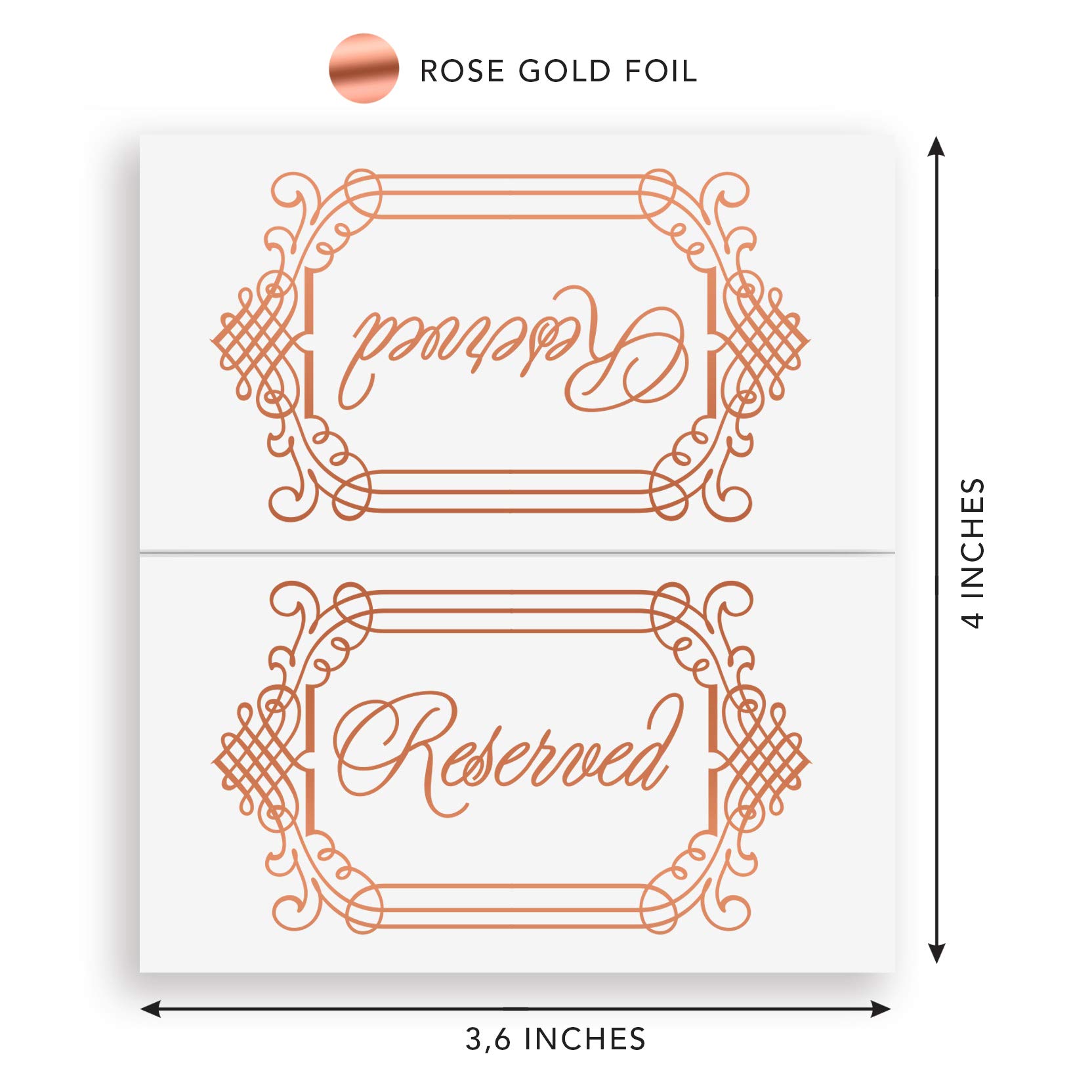 20-Pack Rose Gold Foil Reserved Table Signs for Weddings & Events - Double-Sided VIP Seating Cards with Writing Space - Perfect for Wedding Receptions, Parties, and Banquets