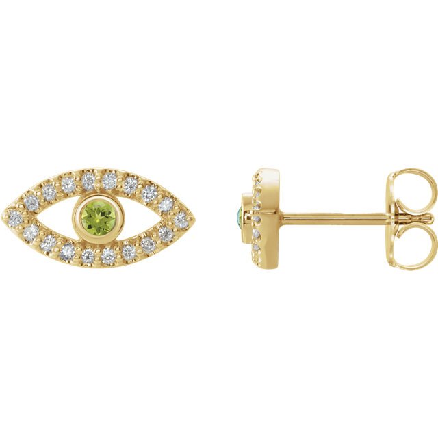 14K Gold Evil Eye Earrings with 0.10 CTW Peridot & 0.18 CTW Diamond - Protection Jewelry for Women, Perfect for Everyday Wear & Gift Giving
