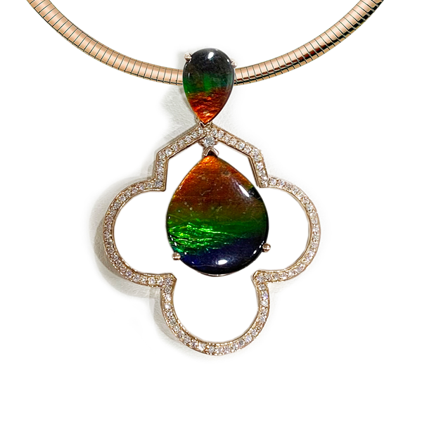 14K Rose Gold Ammolite Pendant Necklace for Women - Elegant Gemstone Jewelry Gift for Birthday, Anniversary & Special Occasions