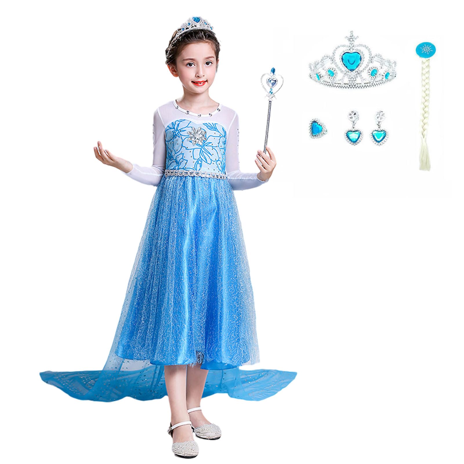 Acecharming Girls Princess Dress - Floral Puffy Cosplay Costume with Accessories for Halloween, Birthday Party & Dress Up Play