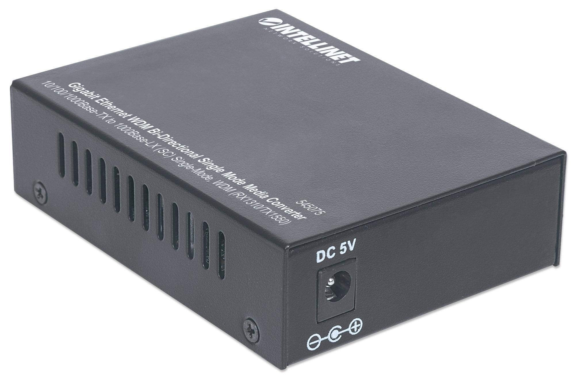 Intellinet Gigabit Ethernet WDM Bi-Directional Single Mode Media Converter | High-Speed Fiber Optic Network Device for Office & Data Center Connectivity