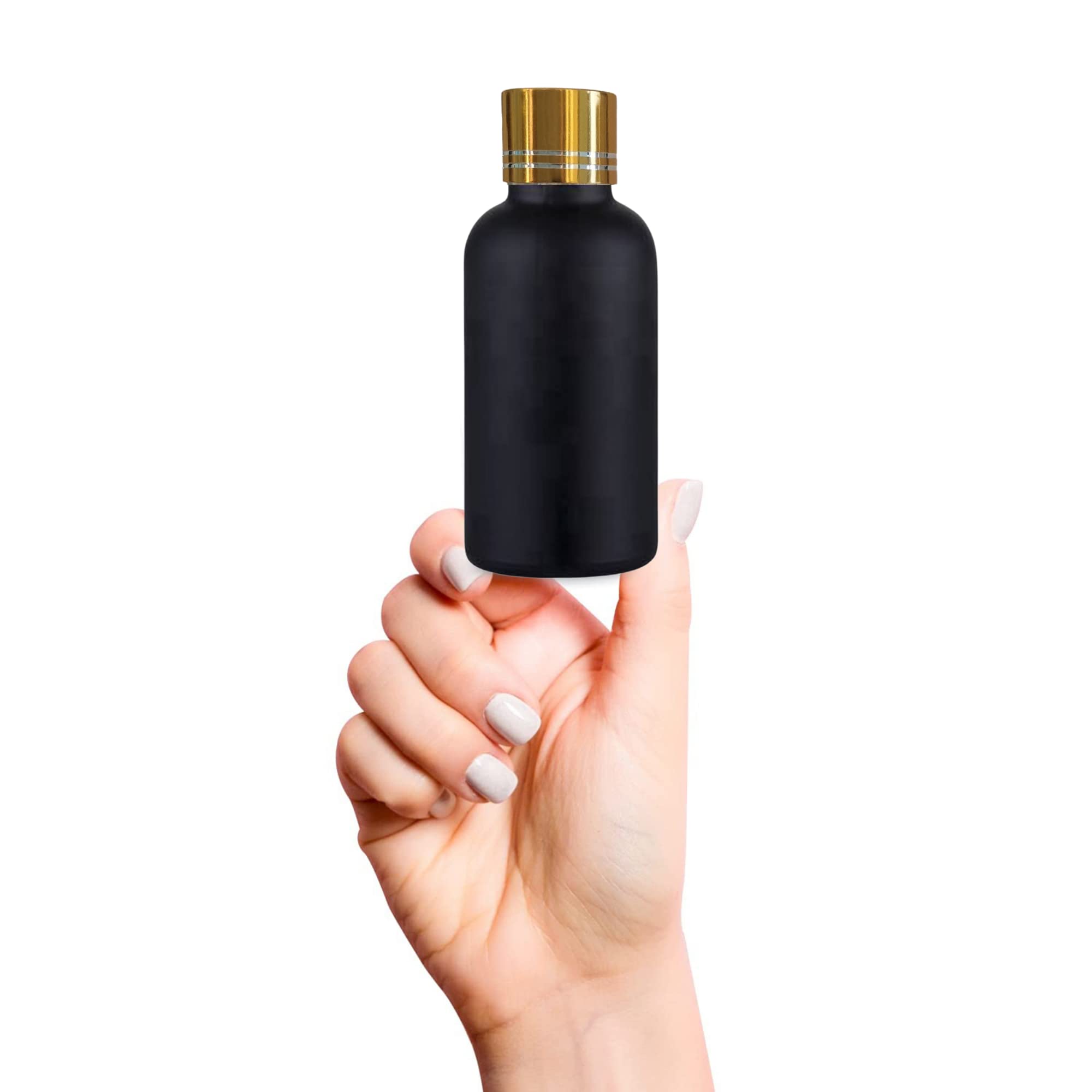 4-Pack Refillable Black Matte Round Glass Bottles (30ml) with Golden Cap & V Drop Nozzle - Perfect for Cosmetics, Serums, Essential Oils, DIY Blends & Travel - Ideal for Skincare, Aromatherapy & Gift Packaging