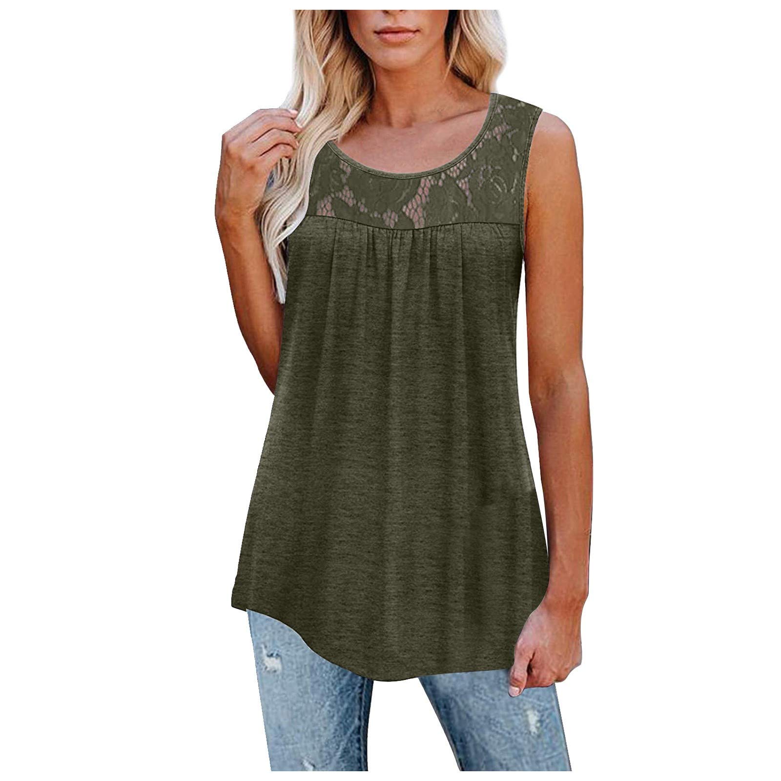 Vacger Women's Cotton Sleeveless Lace Ruffle Tank Top - Breathable Loose Fit Tunic Blouse for Yoga, Summer Outfits & Casual Wear