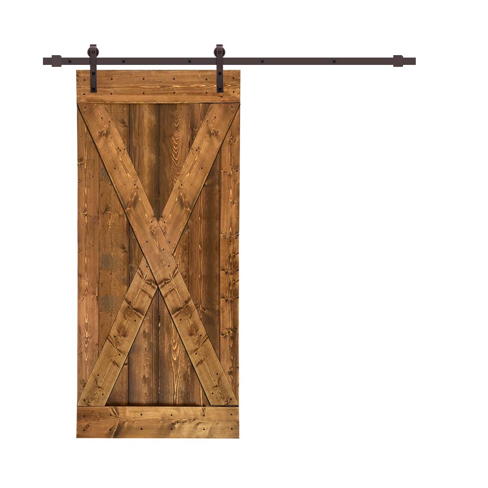 TMS X Series Solid Knotty Pine Wood Sliding Barn Door with Hardware Kit - 84