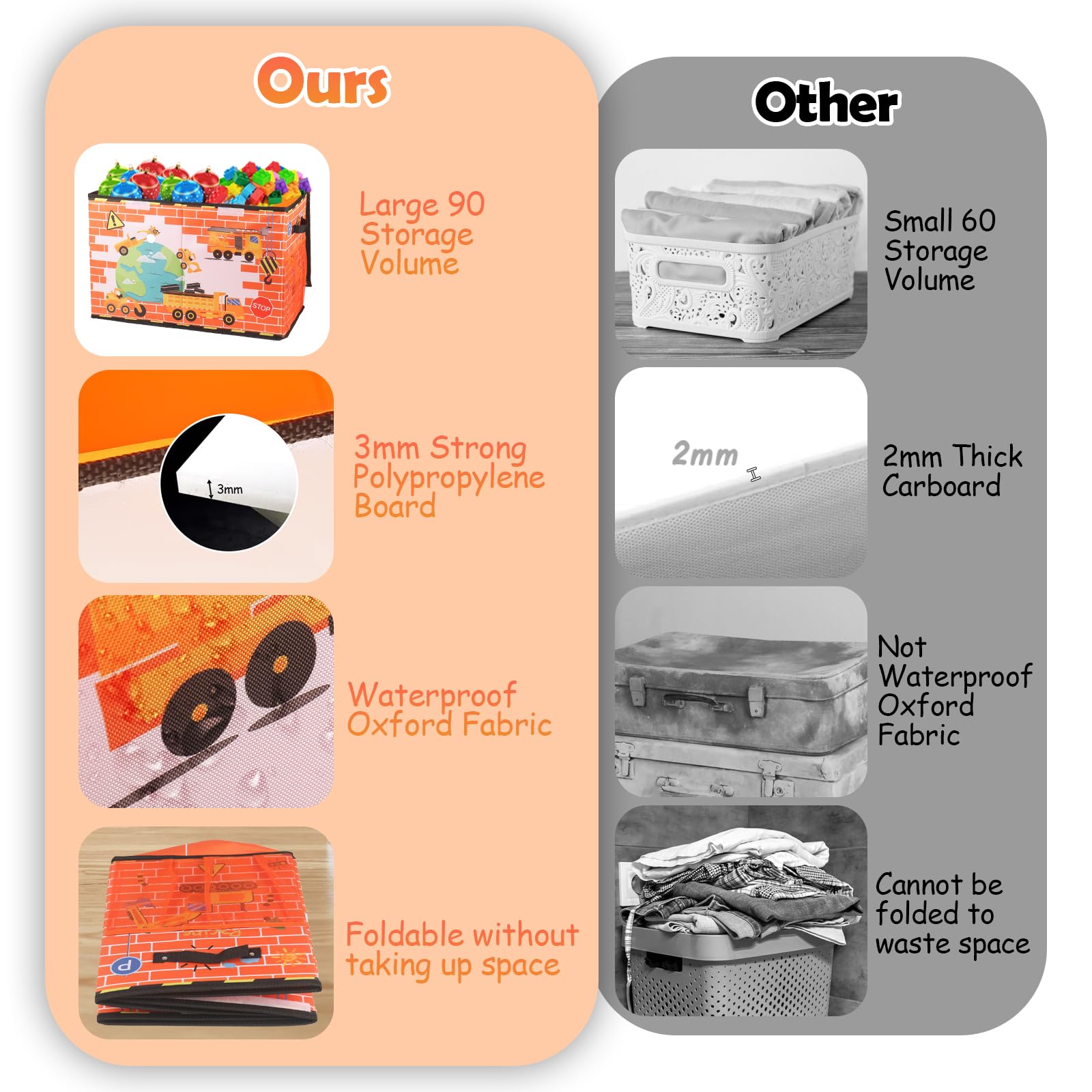 Collapsible Large Toy Storage Box with Lid - 25