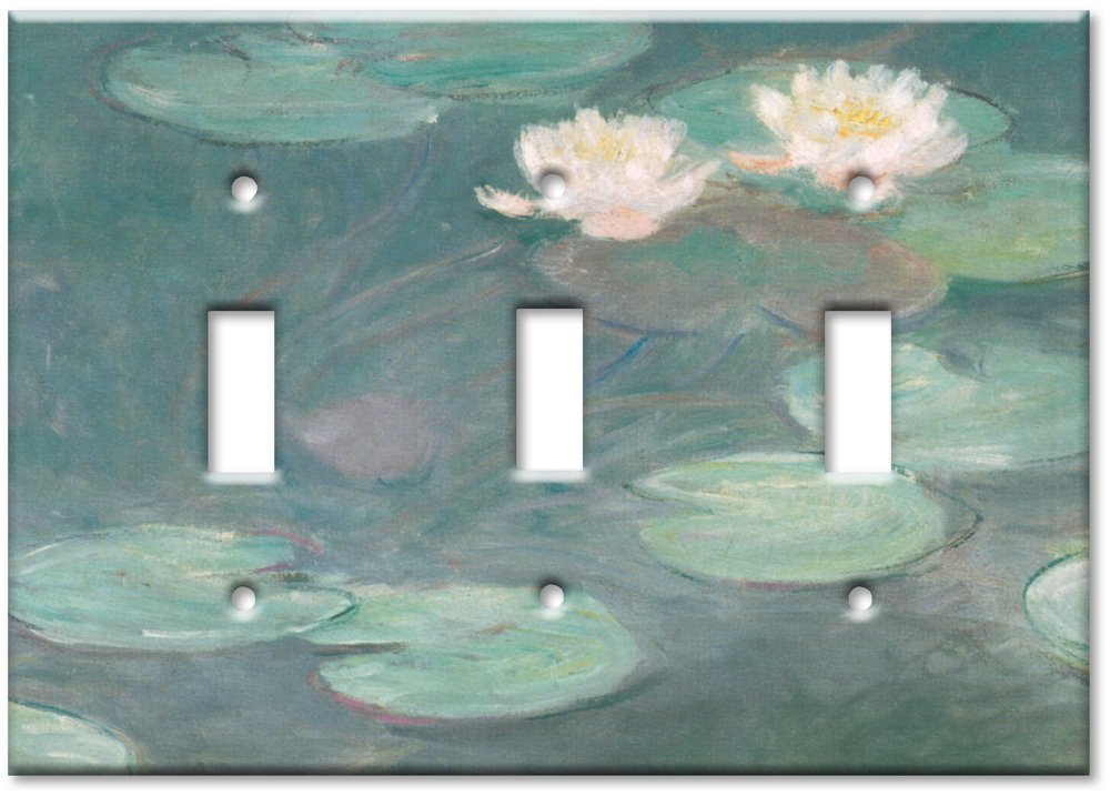 Monet Water Lilies Close-Up Art Switch Plate - Triple Toggle Light Cover - French Impressionist Home Decor for Living Room, Bedroom & Office