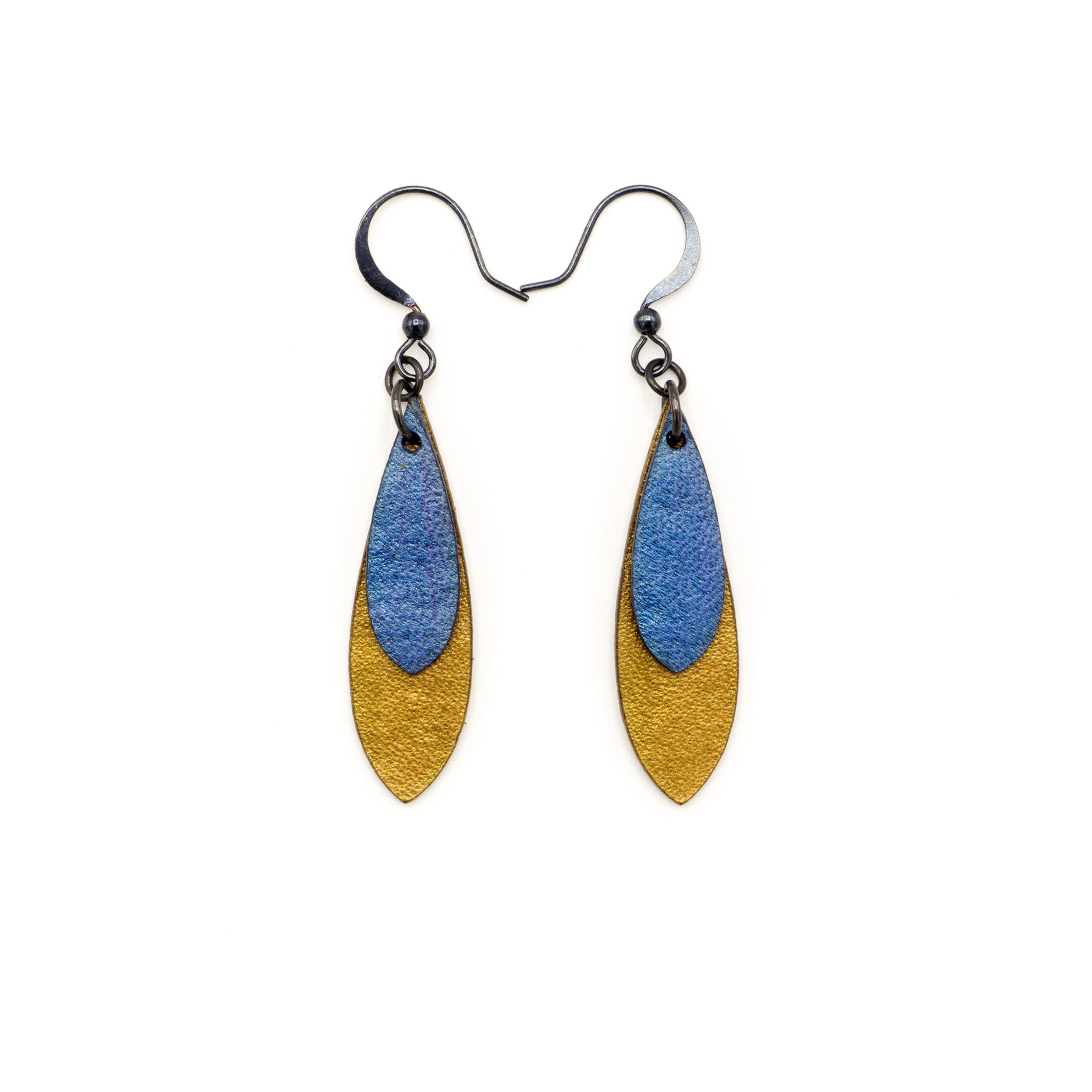 Handmade Leather Earrings for Women - Gold & Blue Pearl Dangle Drop Earrings | Boho Chic Jewelry for Casual Wear, Parties & Special Occasions