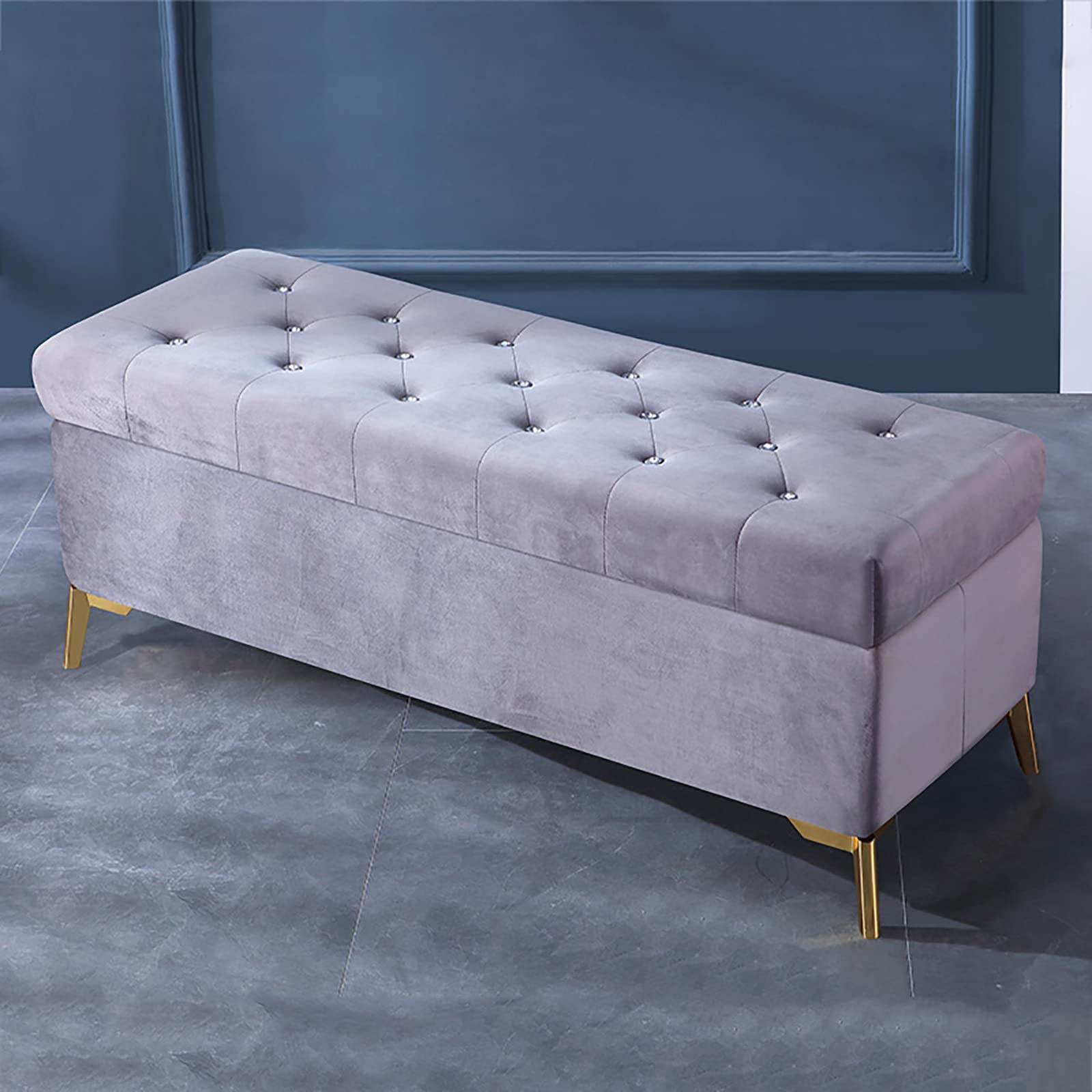 Luxury Velvet Storage Ottoman Bench with Crystal Buttons - Tufted Foot Rest, Lift Top Shoe Bench for Bedroom, Entryway & Living Room - Modern Upholstered Storage Seat with Lift Top for Shoes, Blankets & Home Decor