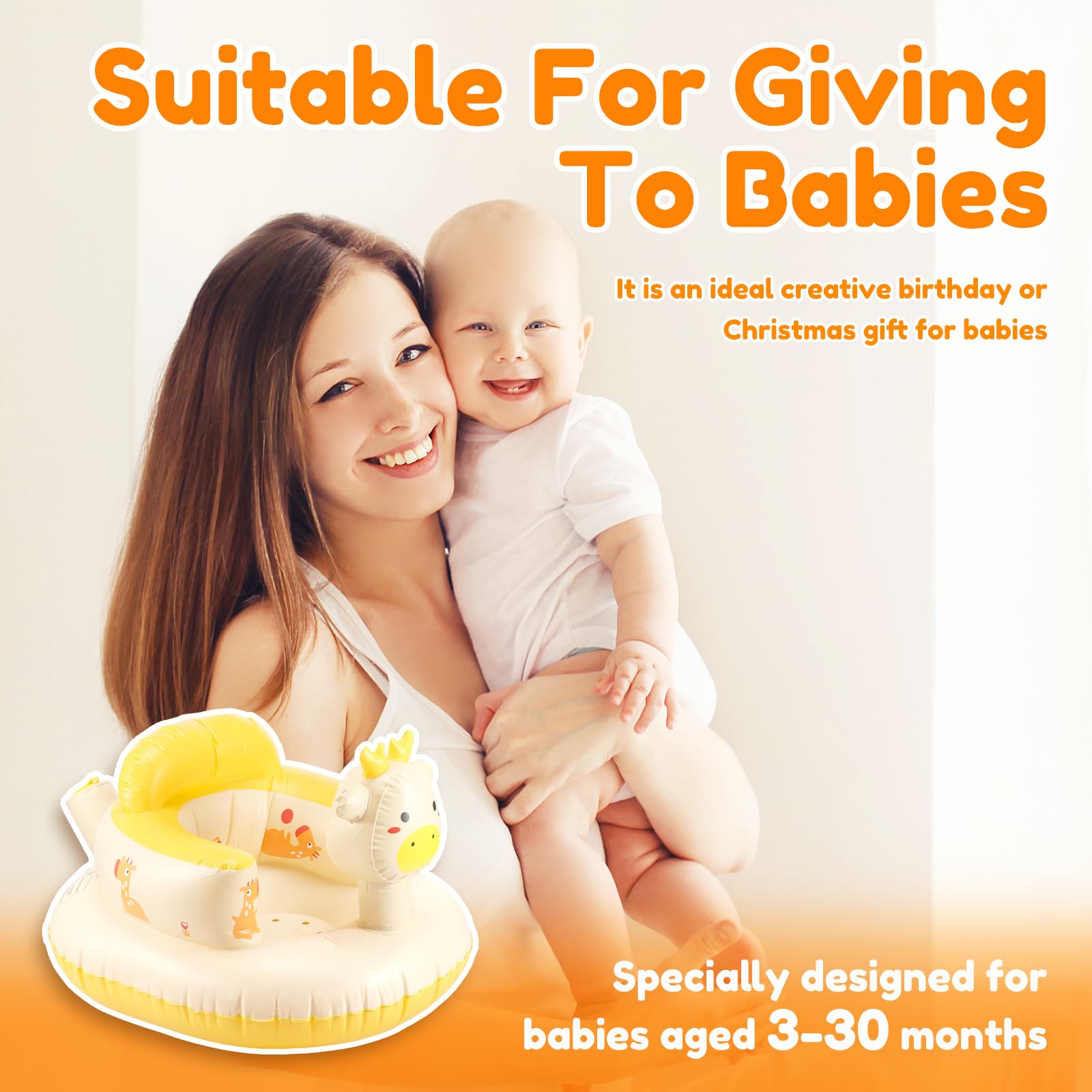 Inflatable Baby Seat for Babies - Portable Floor Sitting Chair with Built-In Air Pump for Home & Travel - Ideal for Playtime, Feeding, and Learning to Sit - Perfect Baby Gift for New Parents