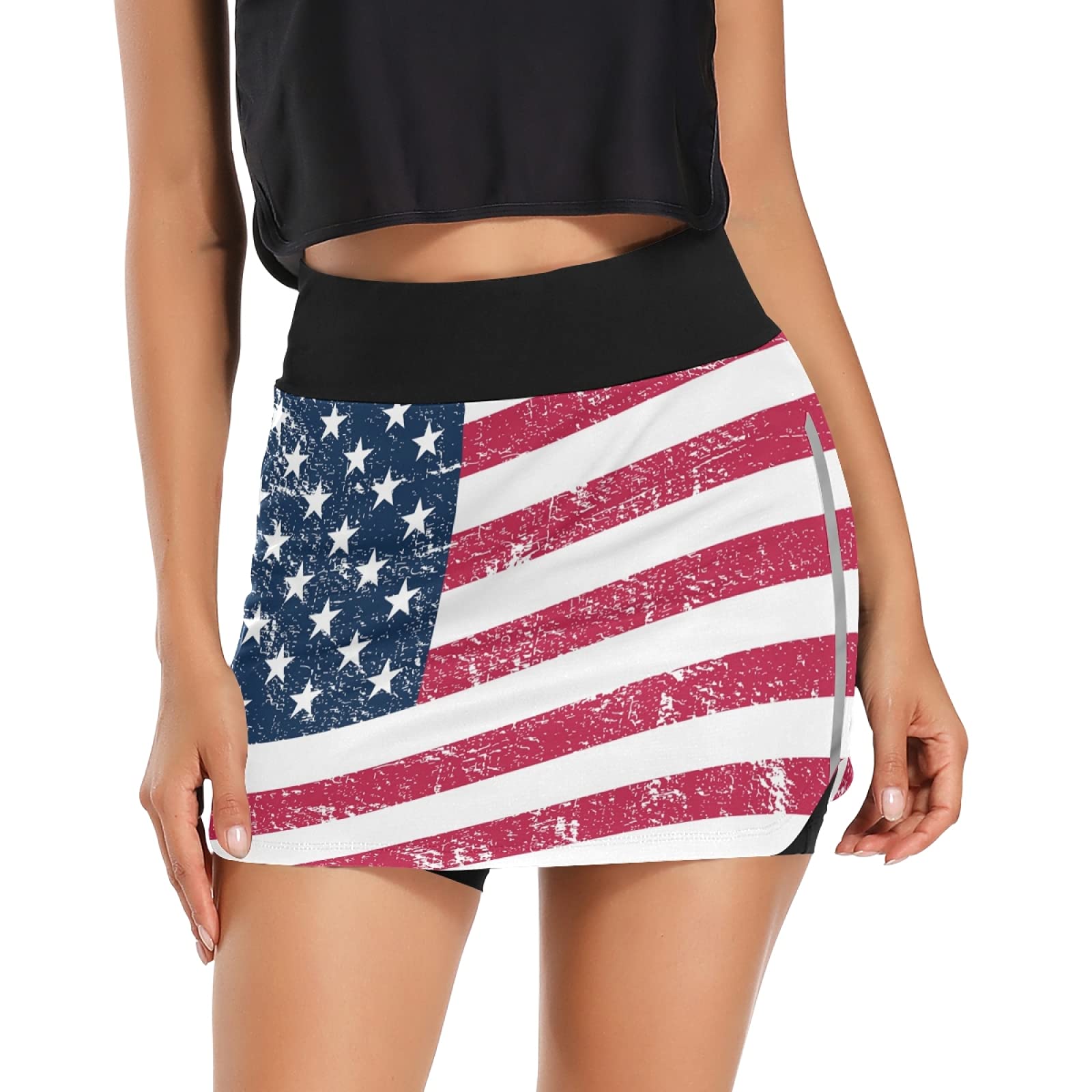 Women's Quick Dry Athletic Skorts - USA Flag Grunge for Running & Sports