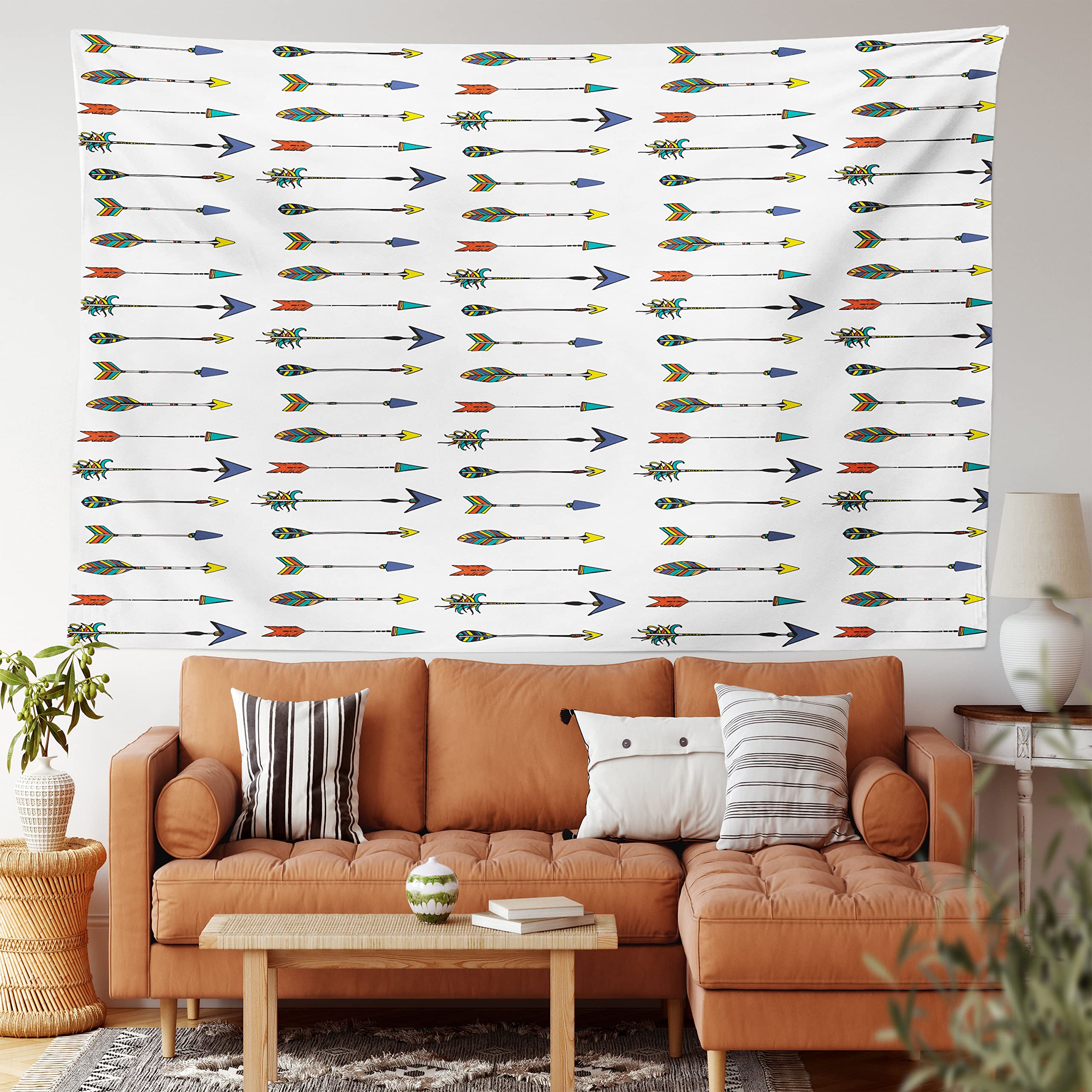 Ambesonne Arrow Tapestry King Size - Colorful Eastern Arrows Traditional Cultural Design Wall Hanging for Bedroom Decor | Multicolor Bedspread, Wall Art & Home Decor | Perfect for Bohemian, Ethnic & Cultural Themed Rooms