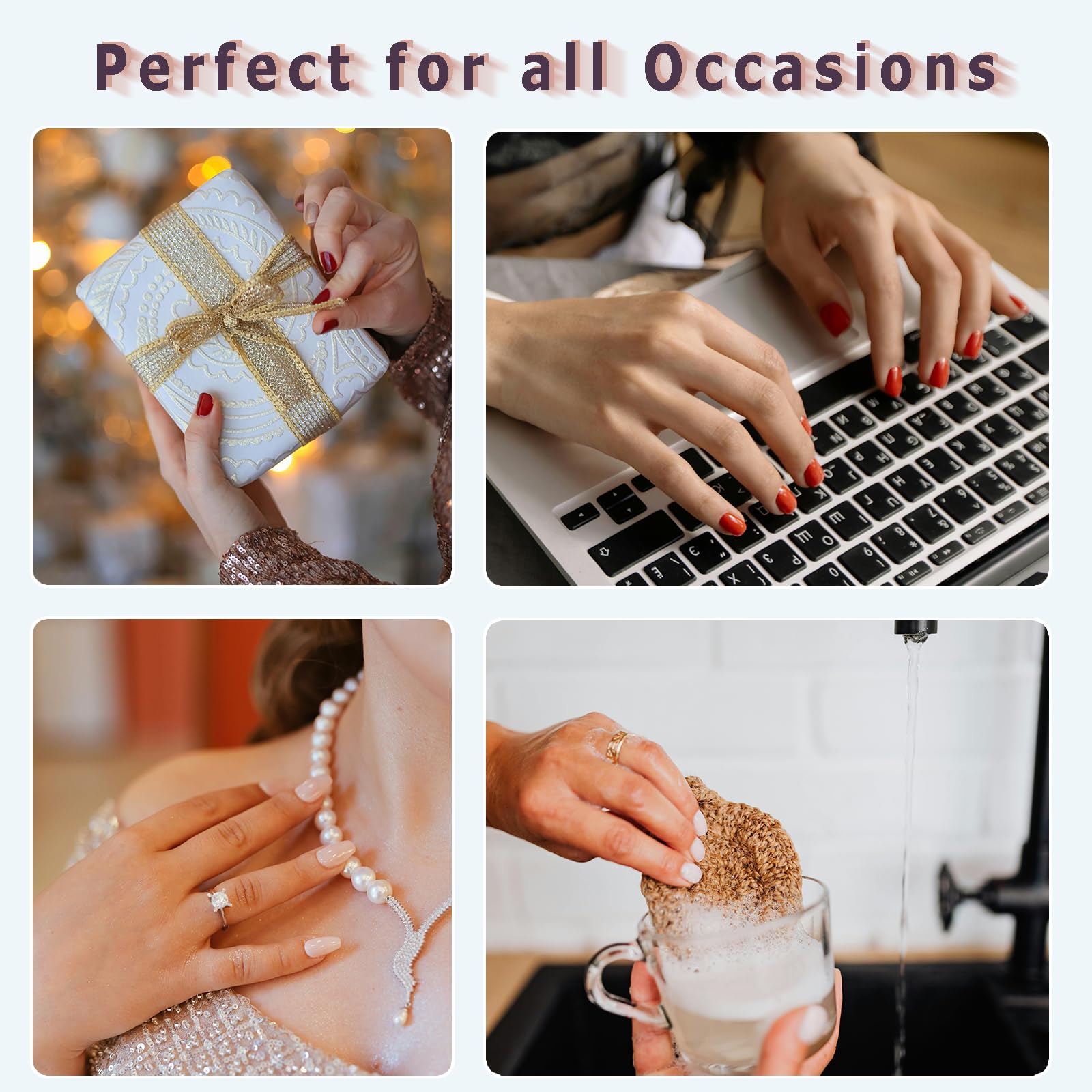 32 PCS Long Almond Nude Press on Nails - French Tip Gel Fake Nails Kit with Glue, 16 Sizes Reusable False Nails for Women, Includes Mini Nail File | Perfect for Parties, Weddings, and Everyday Glam