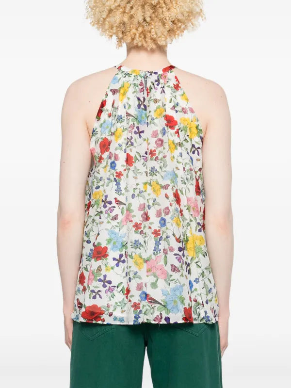 Alice & Olivia Erna Halter Ink Blouse - Women's Floral Print Wrap Top for Date Night & Cocktail Parties