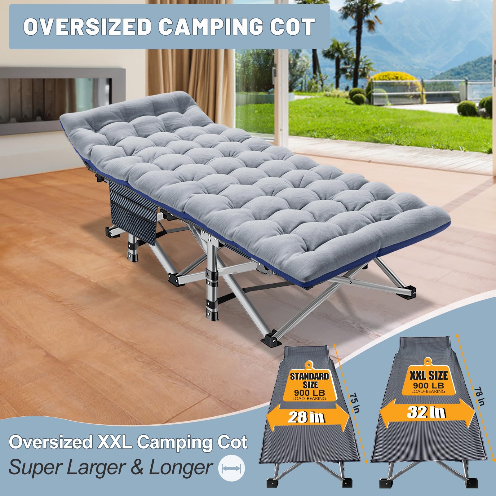 **SLSY XXL Folding Camping Cot for Adults - Portable Outdoor Sleeping Cot with Carry Bag - Perfect for Camping, Travel, Beach & Backyard Relaxation**