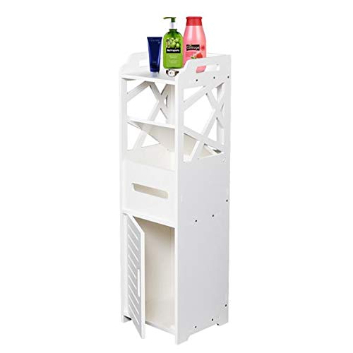 3-Tier Bathroom Storage Cabinet with Doors & Toilet Paper Holder - Space Saving Corner Floor Cabinet for Bathroom Organization, Toilet Vanity & Drawer Organizer - Perfect for Small Bathrooms, Apartments & Powder Rooms (Type A)