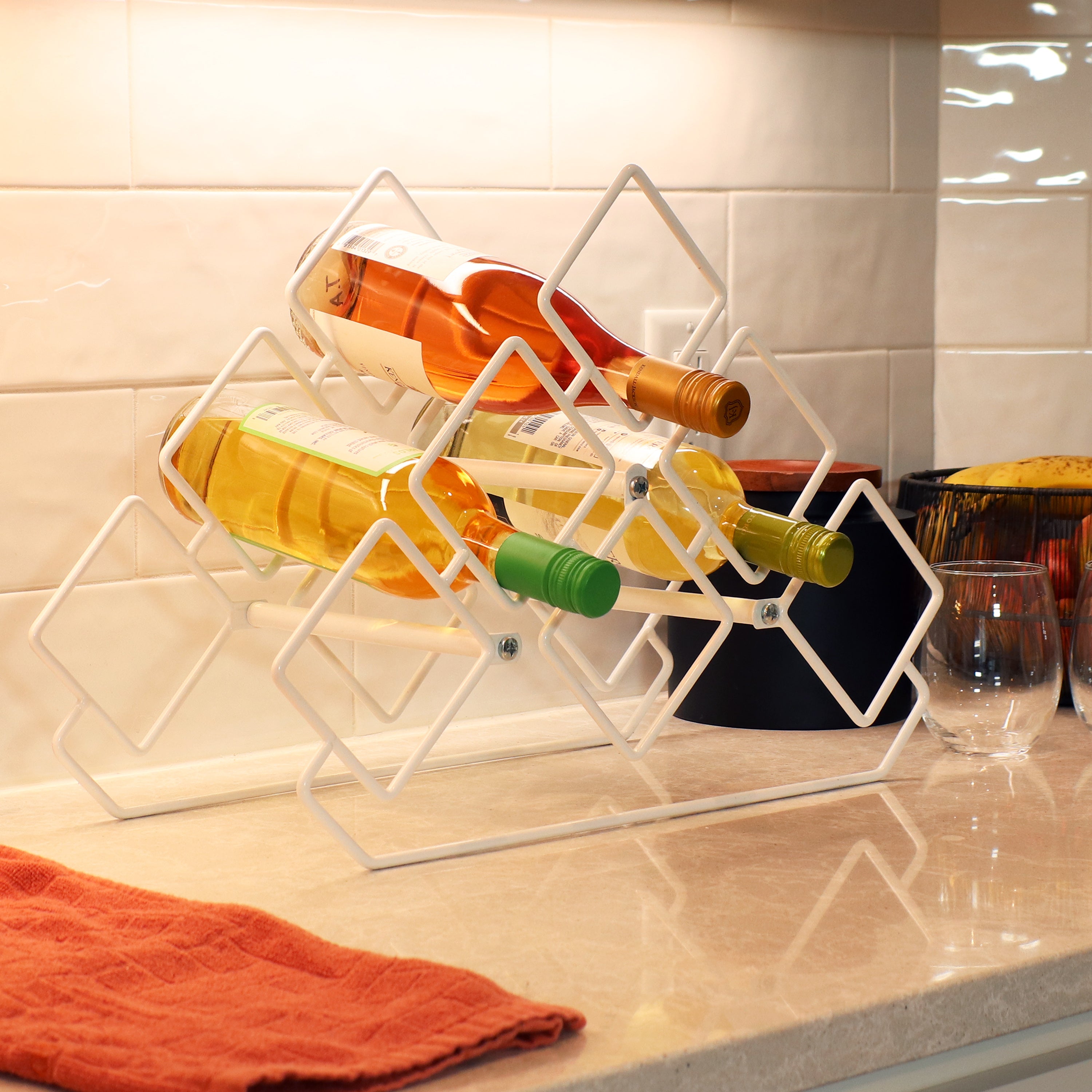 Sunnydaze 6 Bottle Steel Wire Triangular Tabletop Wine Rack - Compact Countertop Wine Holder for Kitchen, Bar, Dining Room & Party Decor