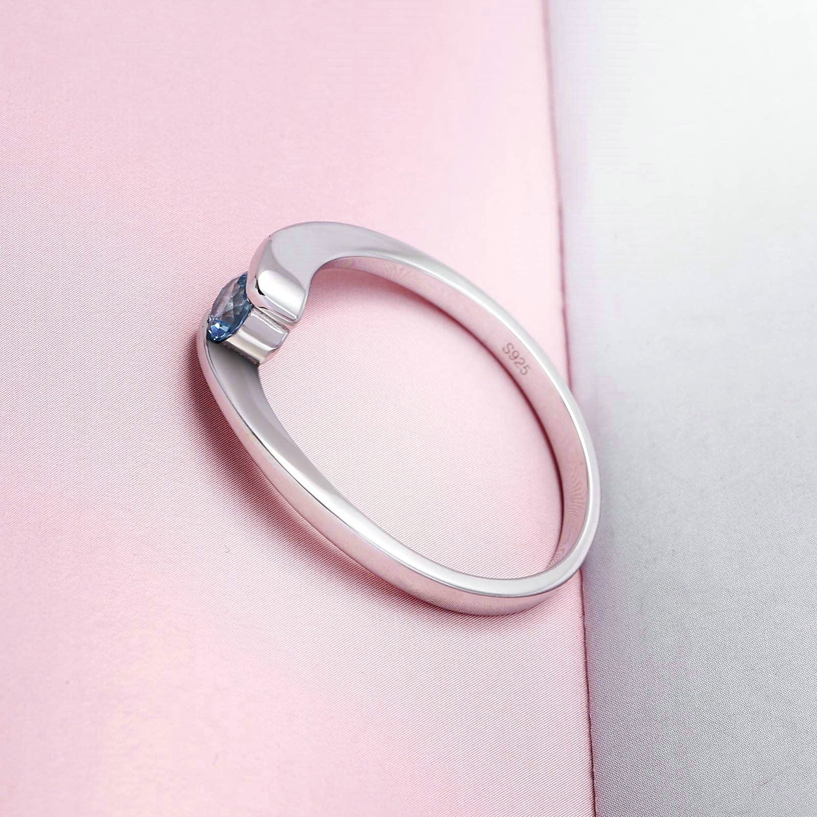 Gualiy Sterling Silver Rings for Women - Elegant Blue Round Topaz Wedding & Engagement Rings, Sizes 4-11 | Perfect for Proposals, Anniversaries & Special Occasions