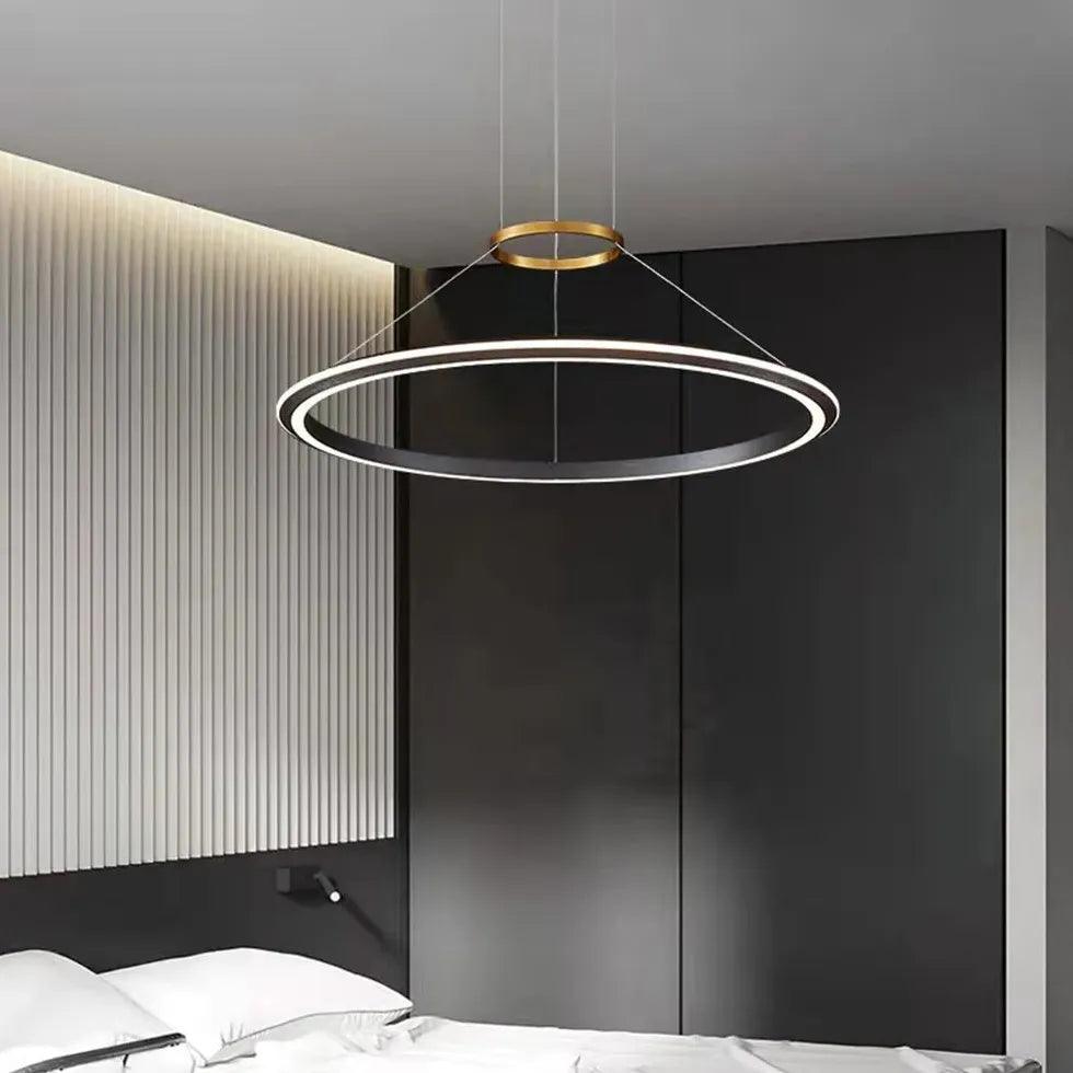 Modern LED Pendant Light with Single Ring Design - Thin Wire Hanging Fixture for Kitchen Island, Dining Room, or Bedroom Lighting