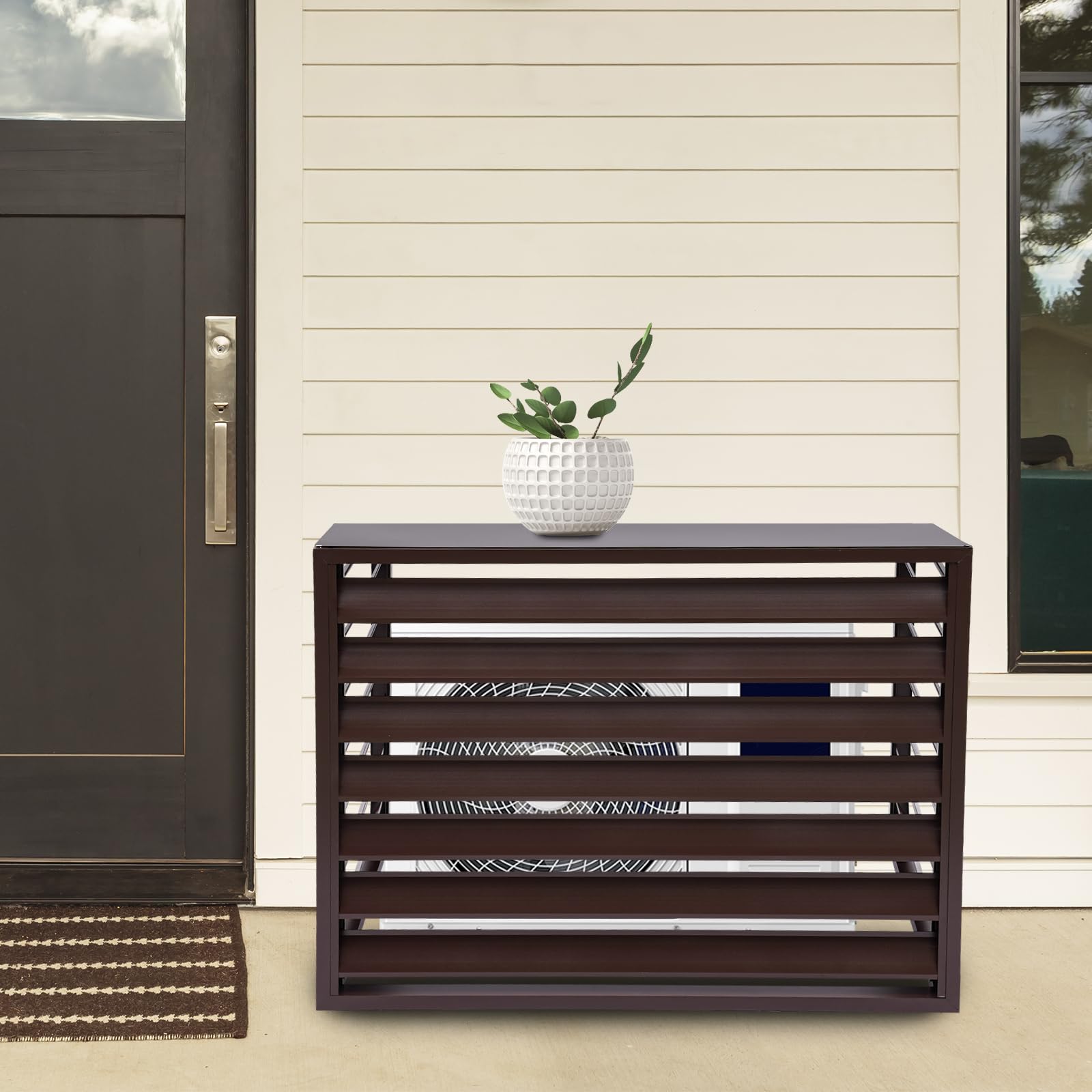 Freestanding Aluminum Alloy Outdoor Air Conditioner Cover Privacy Screen Fence Panel - Durable AC Unit Fence for Backyard, Patio & Deck (Brown) | Perfect for Yard Privacy, AC Protection & Outdoor Decor