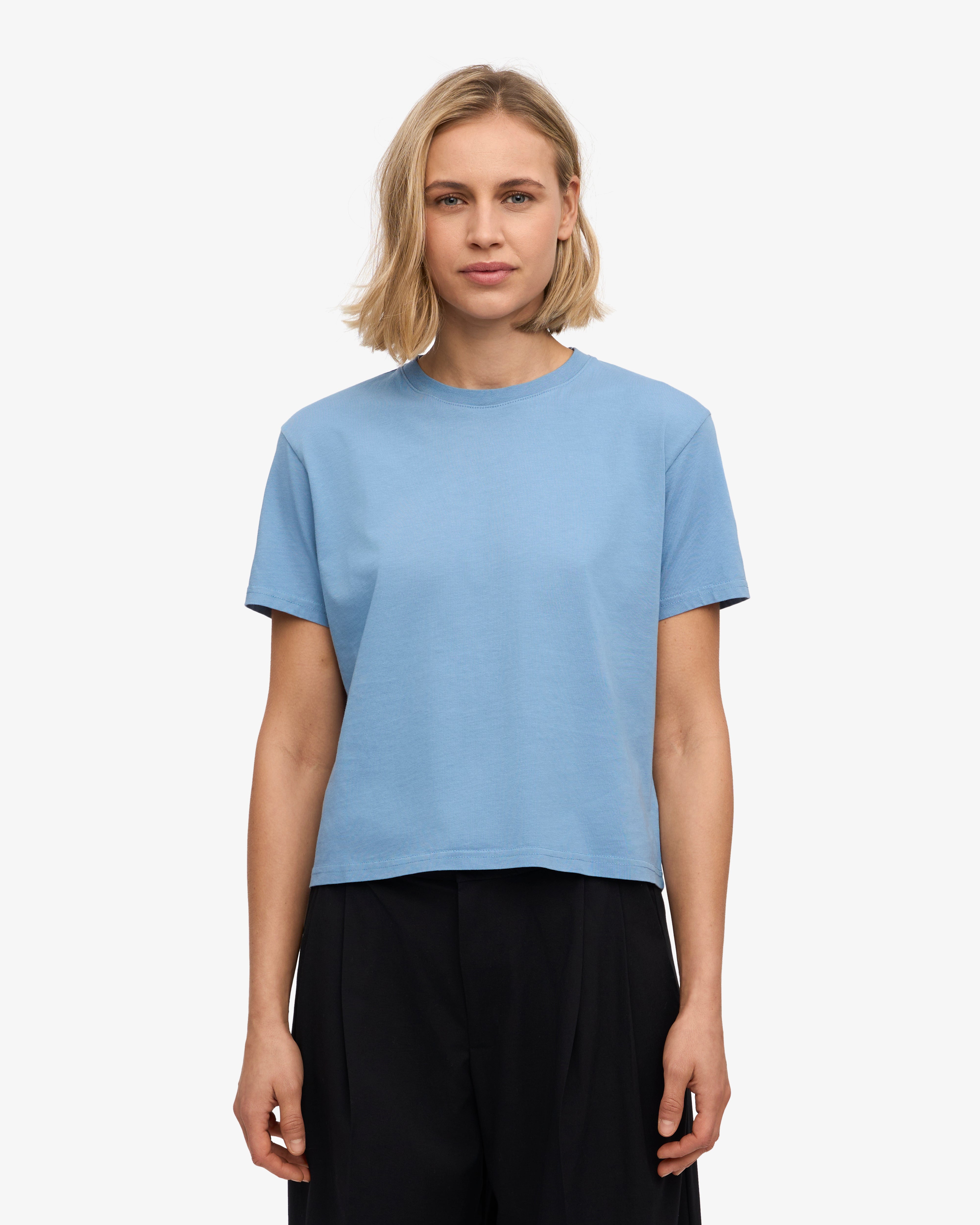 Organic Boxy Crop Tee - Women's Casual Short Sleeve T-Shirt in Seaside Blue | Perfect for Summer Outfits, Beach Wear & Street Style Fashion