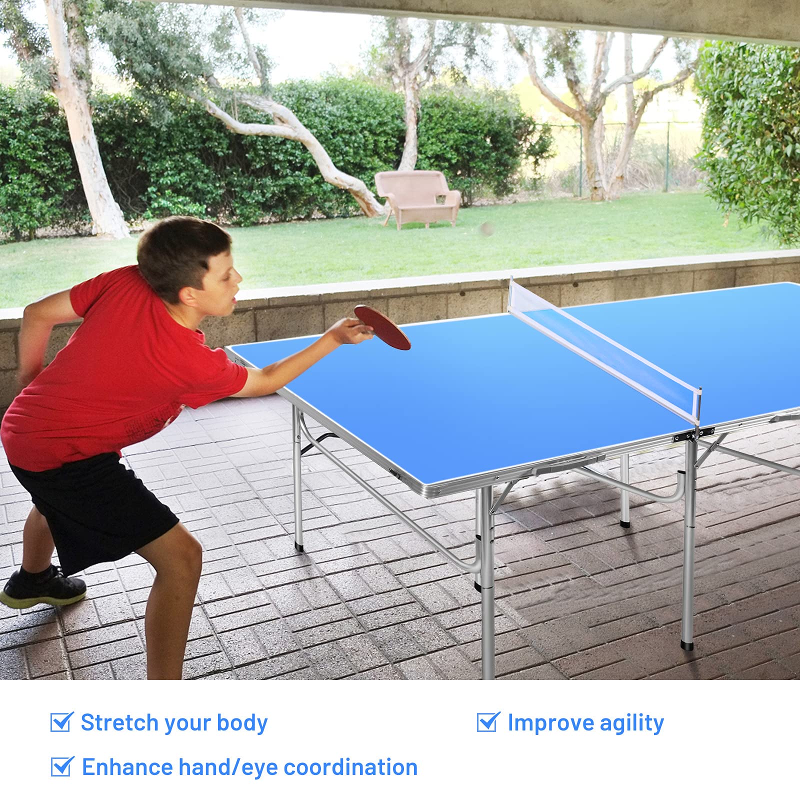 GYMAX Folding Ping Pong Table Set - Indoor Table Tennis Table with Net, 2 Paddles & 3 Balls | Free Standing for Home, Office, Game Room & Backyard Fun