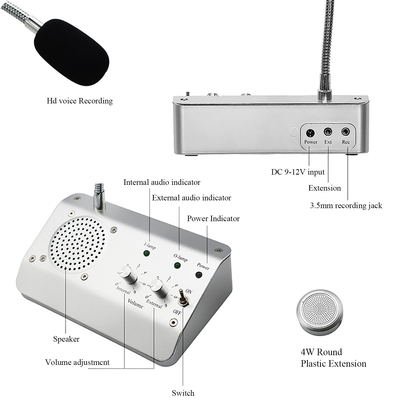Dual Way Window Intercom Speaker System - Clear Communication for Business, Office, School, Bank & Public Spaces | Weatherproof Microphone with Noise Reduction for Drive-Thrus, Teller Windows & Security Counters
