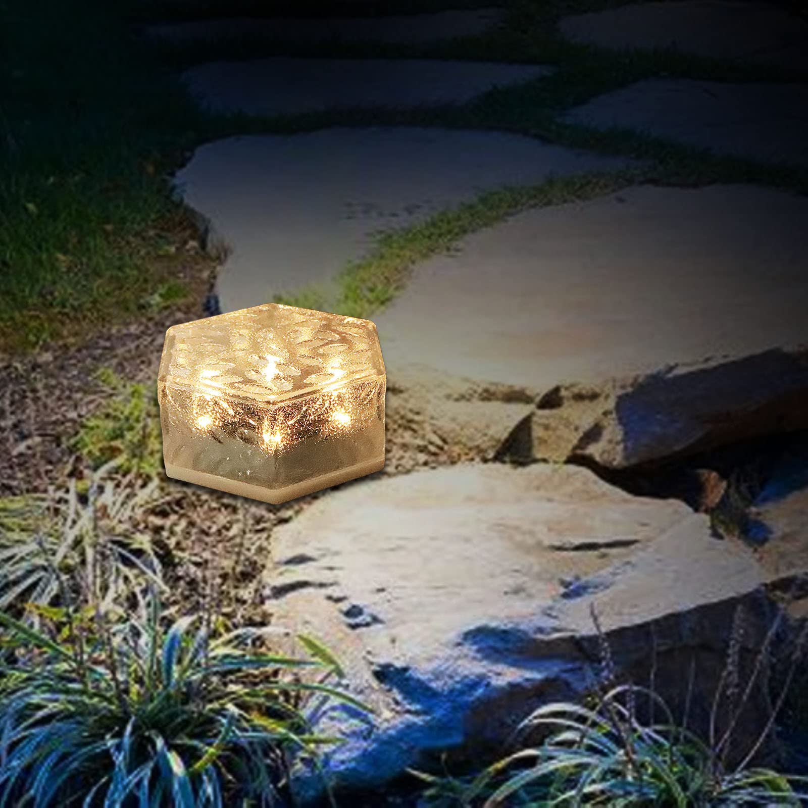 Solar Brick Lights Outdoor - Hexagonal LED Solar Garden Lights for Yard, Patio, Lawn & Backyard Decor - Weatherproof Landscape Path Lighting (White, 1-Pack) - Perfect for Garden Walkways, Driveways & Outdoor Decor