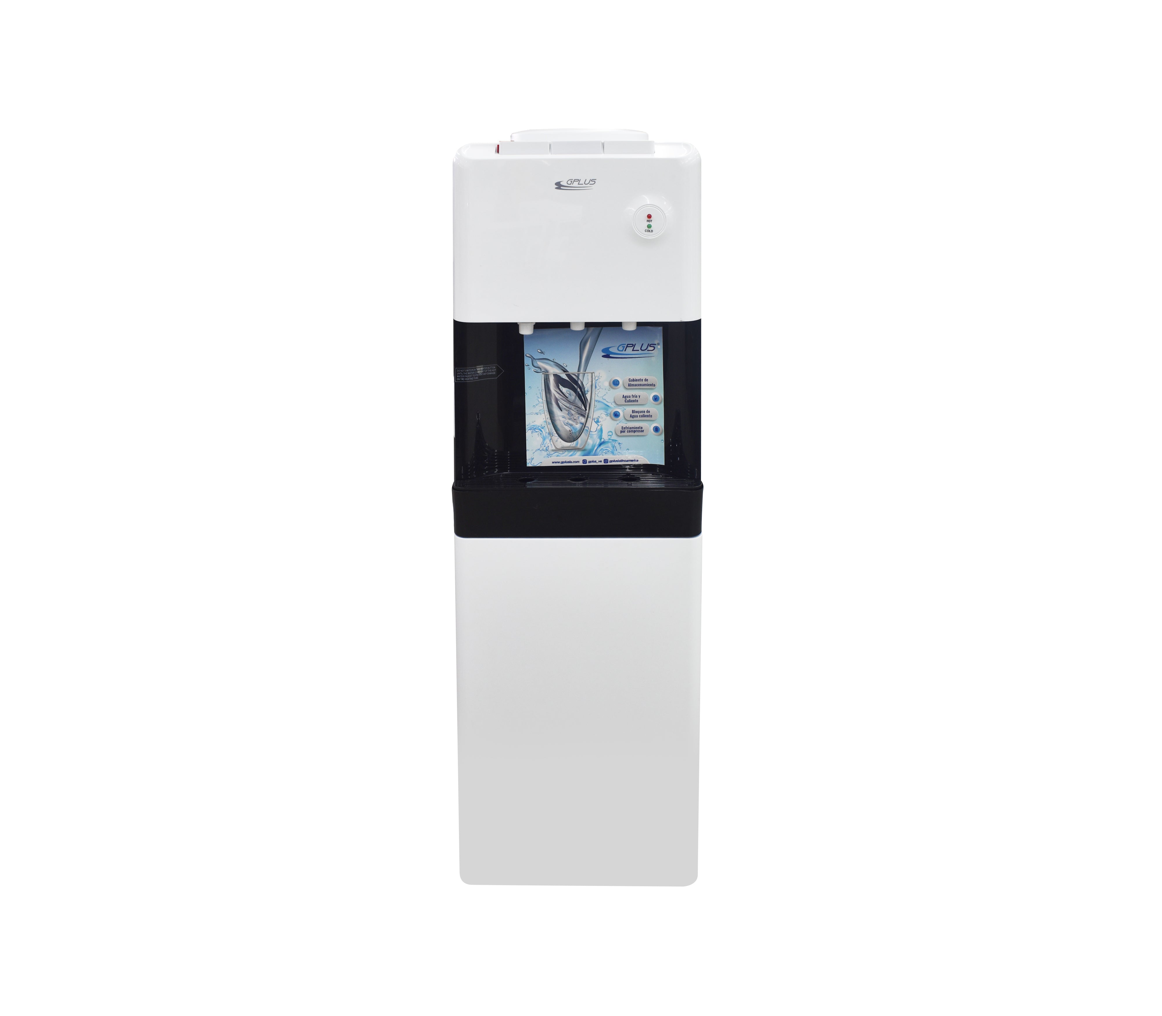 Gplus 110V White/Black Water Dispenser with Cabinet - Perfect for Home, Office, and Kitchen Use