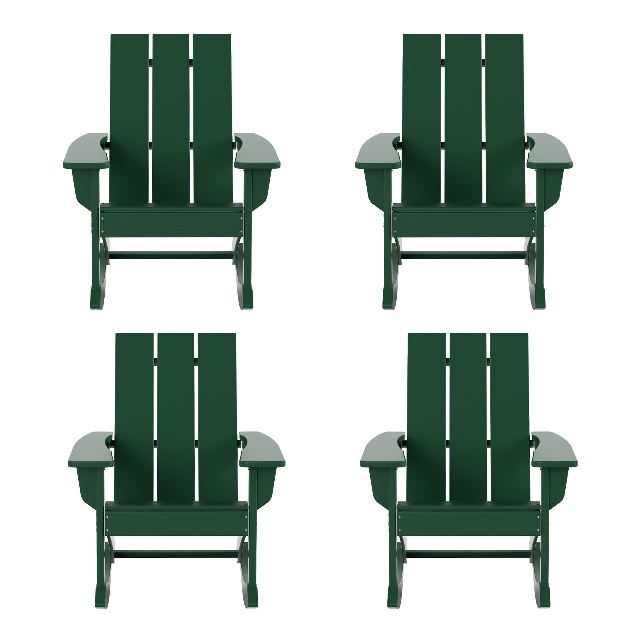 WO Home Furniture 4-Piece Patio Rocking Chair Set - Modern Outdoor HDPE UV-Resistant Rocking Chairs (Dark Green) for Backyard, Garden & Poolside Relaxation