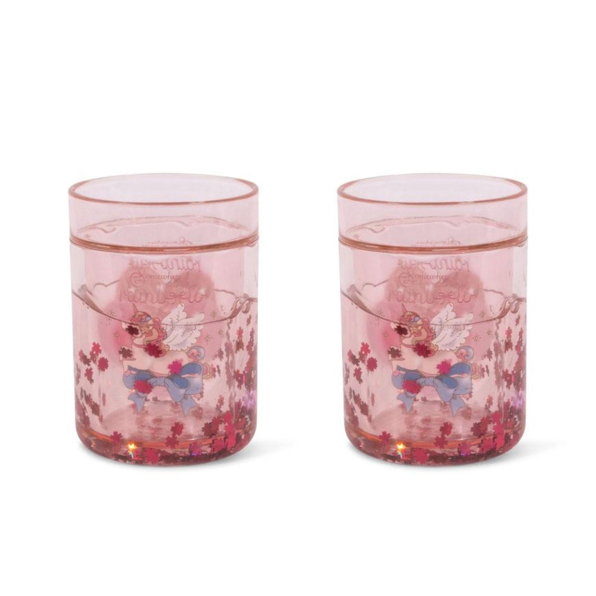 KONGES SLØJD Kids Glitter Cups - Rainbow Color (Set of 2) | Reusable Plastic Tumblers for Juice, Milk & Smoothies | Perfect for Birthday Parties, Picnics & School Lunches