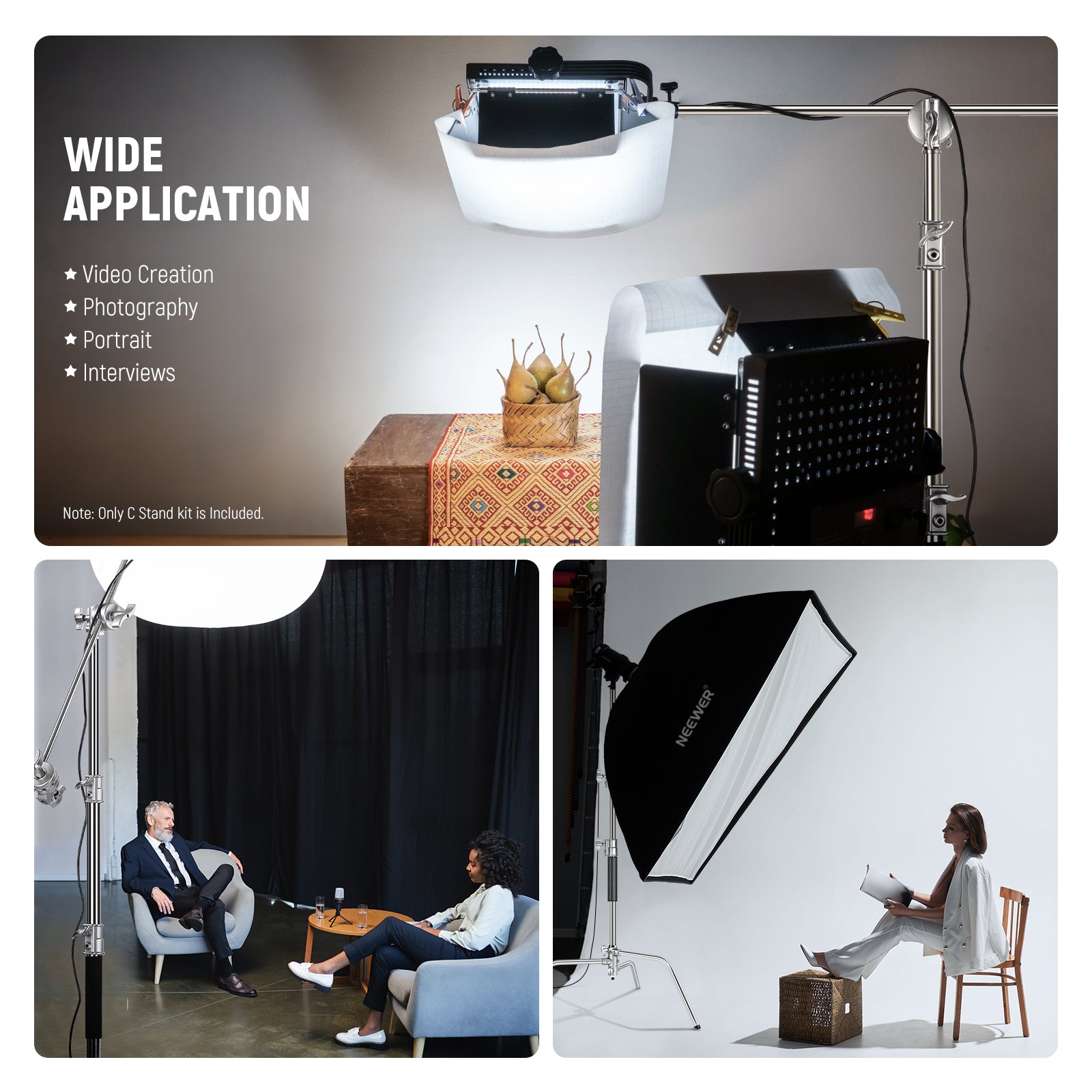 NEEWER SC172 172cm Heavy Duty Stainless Steel C Stand for Photography, Video & Studio Lighting - Perfect for Backdrops, Lights & Equipment Support
