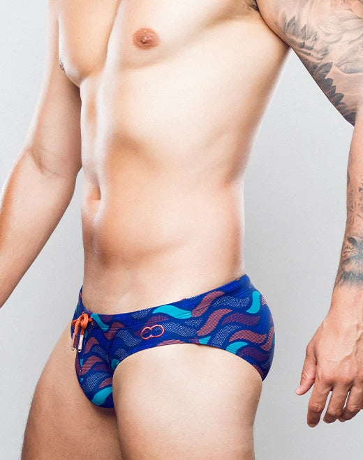 2eros Men's Ocean Swim Briefs - Blue Quick Dry Swim Trunks for Beach, Pool & Water Sports