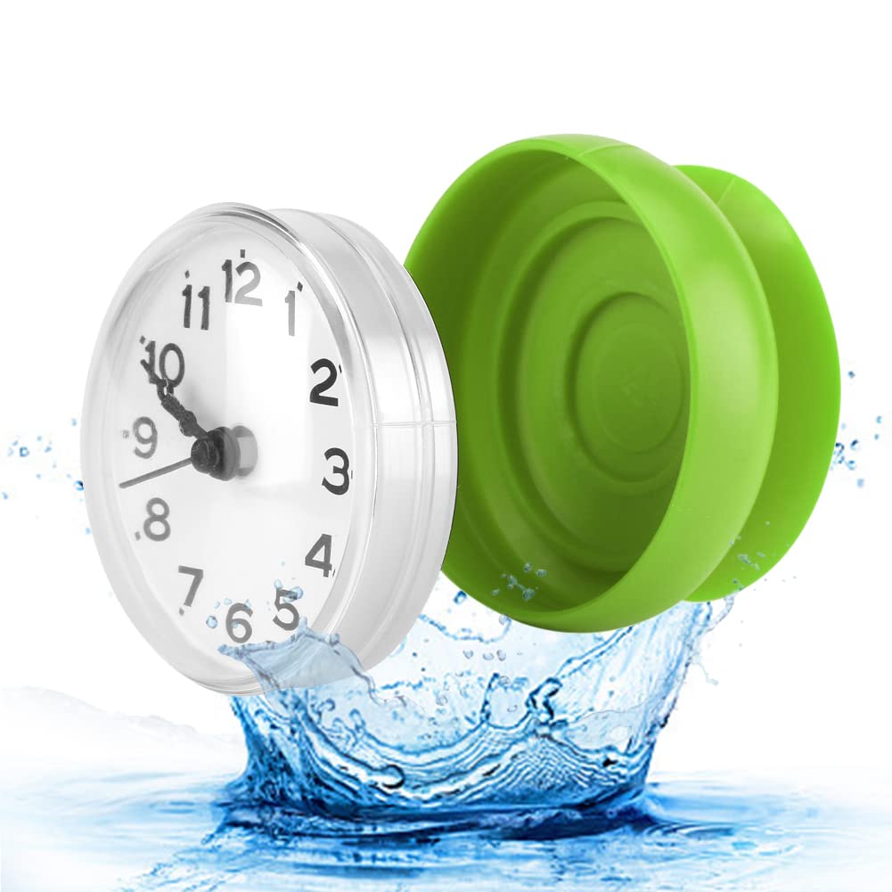 Waterproof Suction Cup Wall Clock for Bathroom & Shower - Green Digital Clock with Clear Display for Kitchen, Spa, Pool & Gym Use