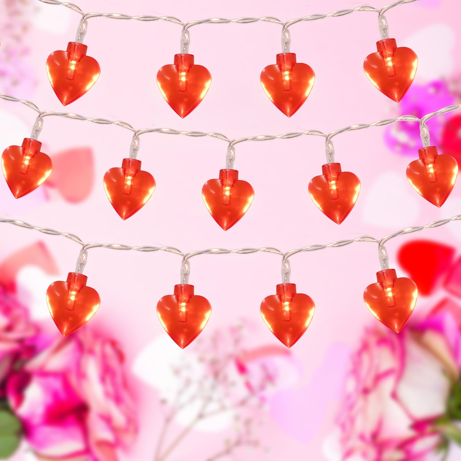 50 LED Red Heart String Lights - 16FT Battery Operated Valentine's Day Decorations with Remote & Timer | Perfect for Home, Wedding, Party, Mother's Day & Romantic Ambiance
