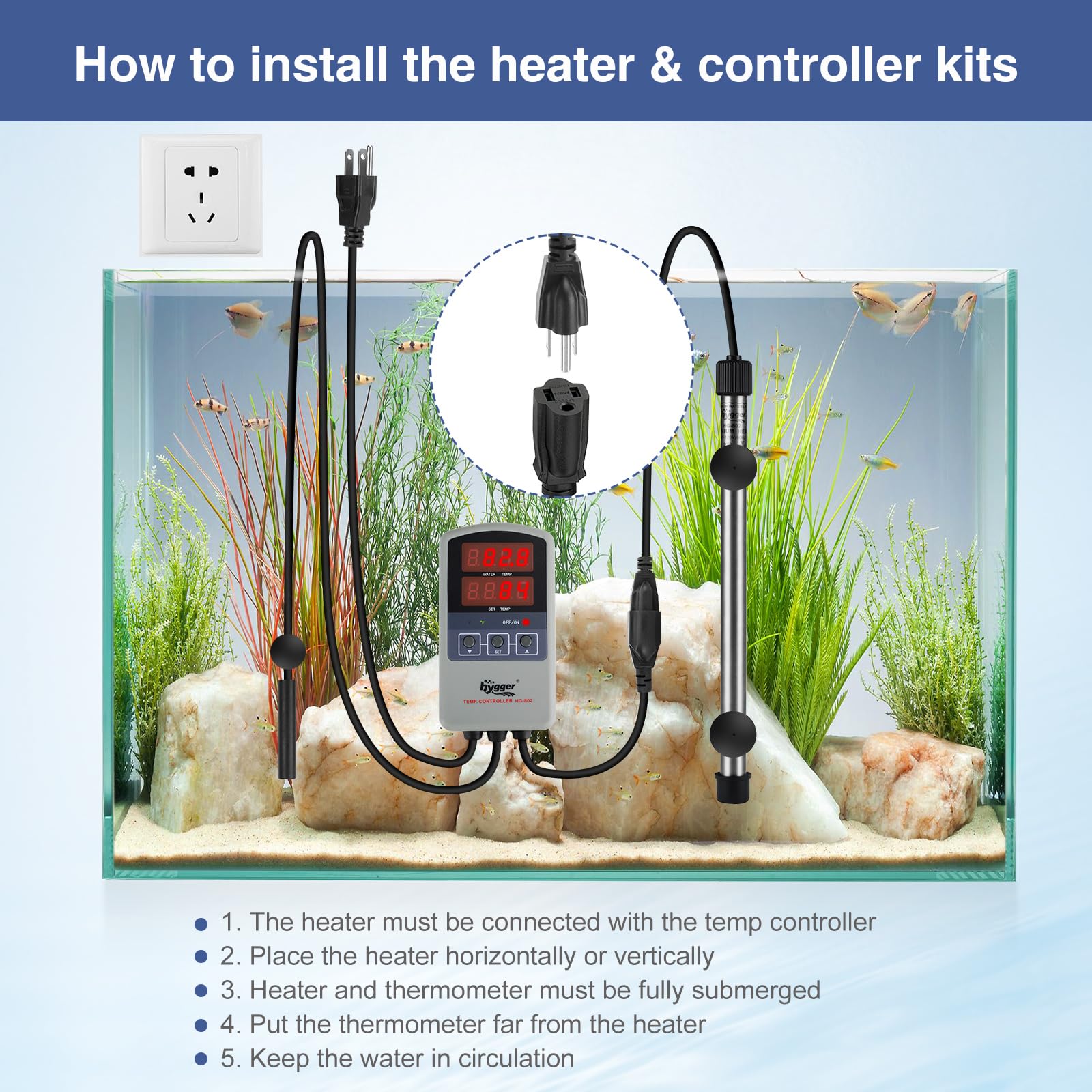 Hygger 500W Titanium Aquarium Heater for Saltwater & Freshwater Fish Tanks - Digital Submersible Heater with External IC Thermostat Controller & Thermometer - Ideal for 60-120 Gallon Aquariums - Perfect for Reef Tanks, Tropical Fish & Marine Life