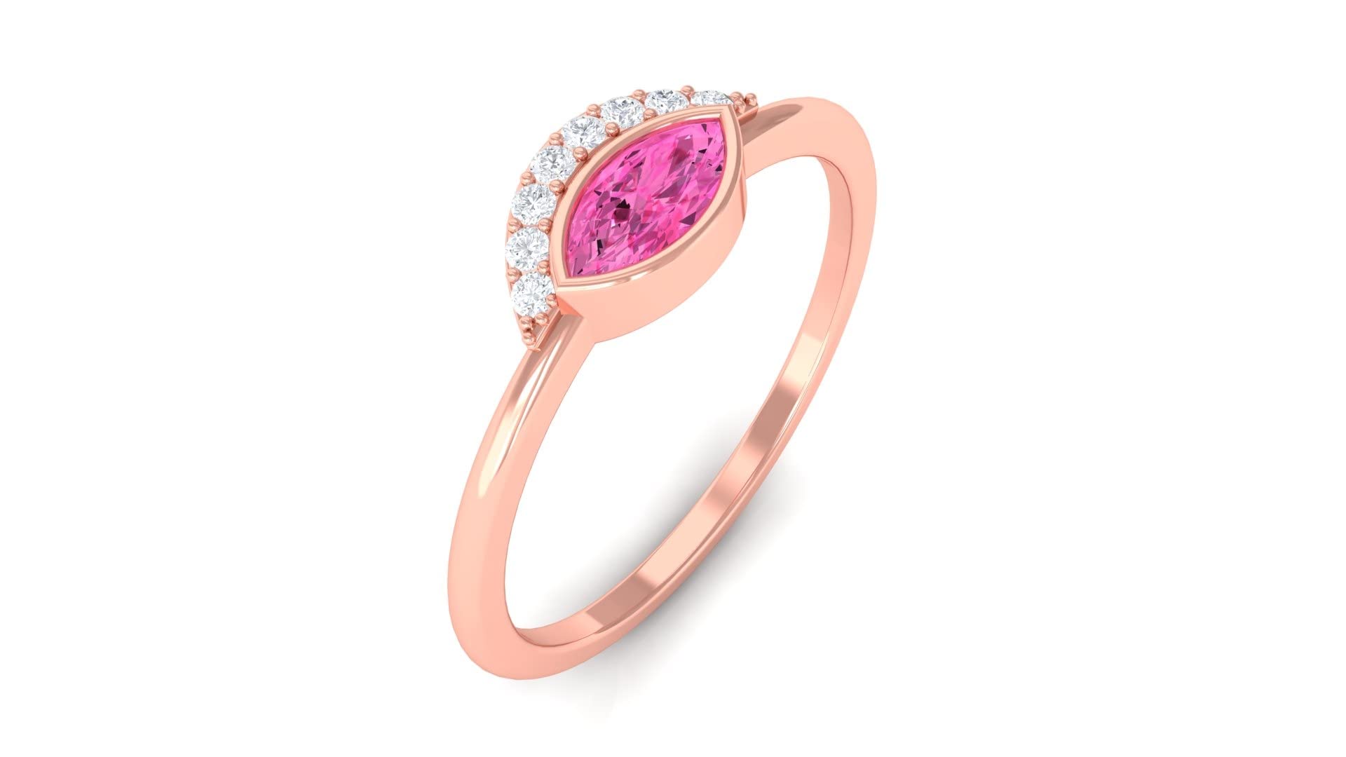 0.50 CT Pink Sapphire Promise Ring with Diamond Accents - 14K Solid Gold Half Halo & East West Engagement Ring for Women - Perfect for Anniversaries, Proposals & Special Occasions