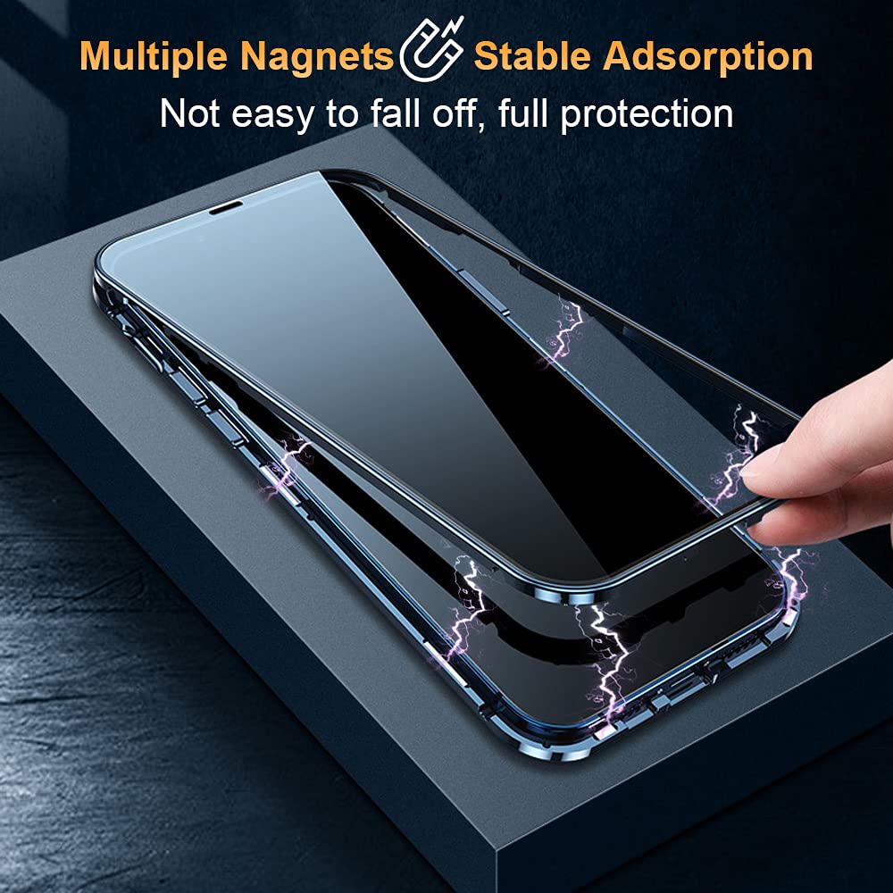 QUIETIP Magnetic Slim Case for iPhone 13 Pro Max - Shockproof Clear Metal Frame with Double Tempered Glass & Lens Protection (Gold) | Perfect for Everyday Use, Travel & Outdoor Activities