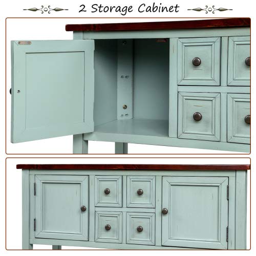 Antique Blue Buffet Sideboard Console Table with Storage Drawers & Cabinets - Sofa Table, End Table for Living Room, Dining Room - Perfect for Home Decor & Extra Storage Space