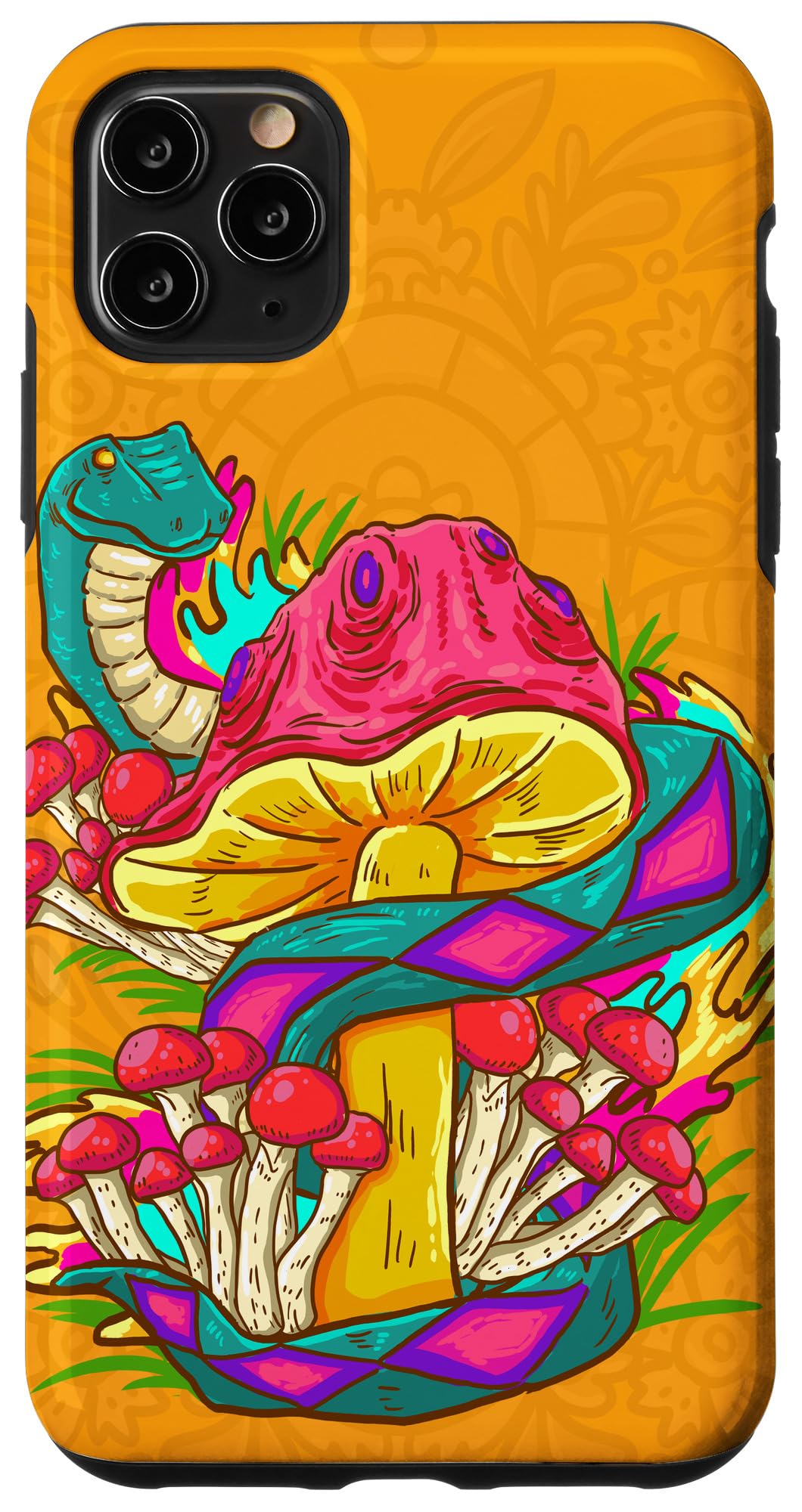 iPhone 11 Pro Max Case - Psychedelic Snake & Magic Mushroom Design - Durable Protective Cover - Perfect for Music Festivals, Rave Parties & Unique Gifts