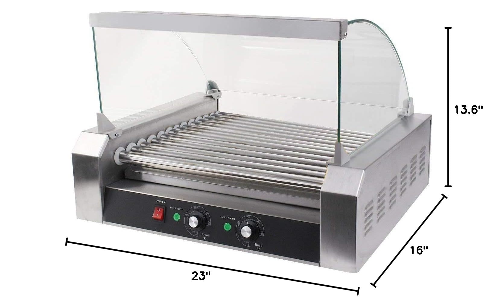 Commercial Electric Hot Dog Grill Machine - 7 Rollers Stainless Steel Hotdog Warmer Cooker with Cover, 1650W (16