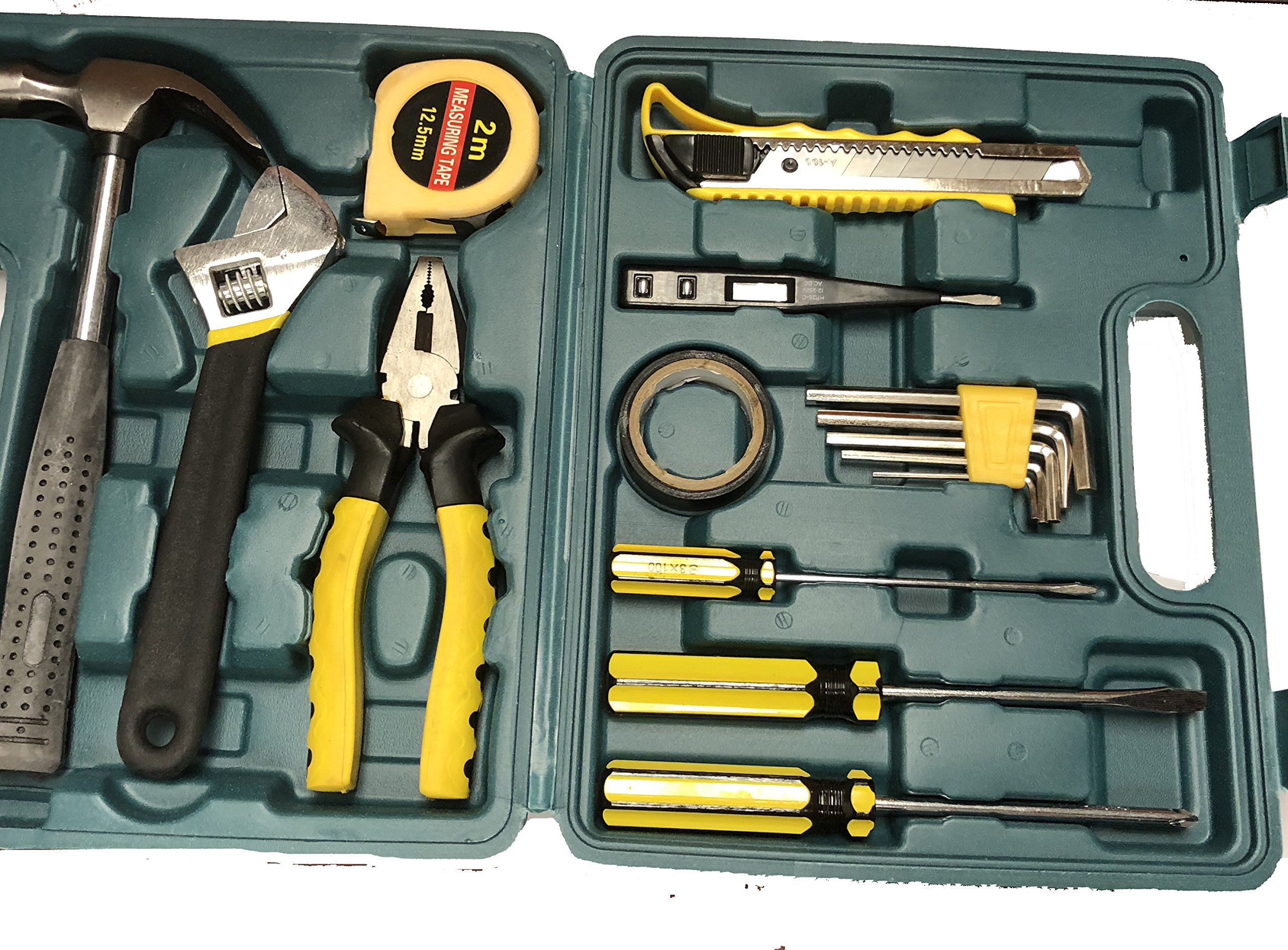16-Piece Humvee General Household Tool Kit for Home Repair & Maintenance - Durable Toolbox Storage Case - Perfect for DIY Projects, Plumbing, and Electrical Fixes