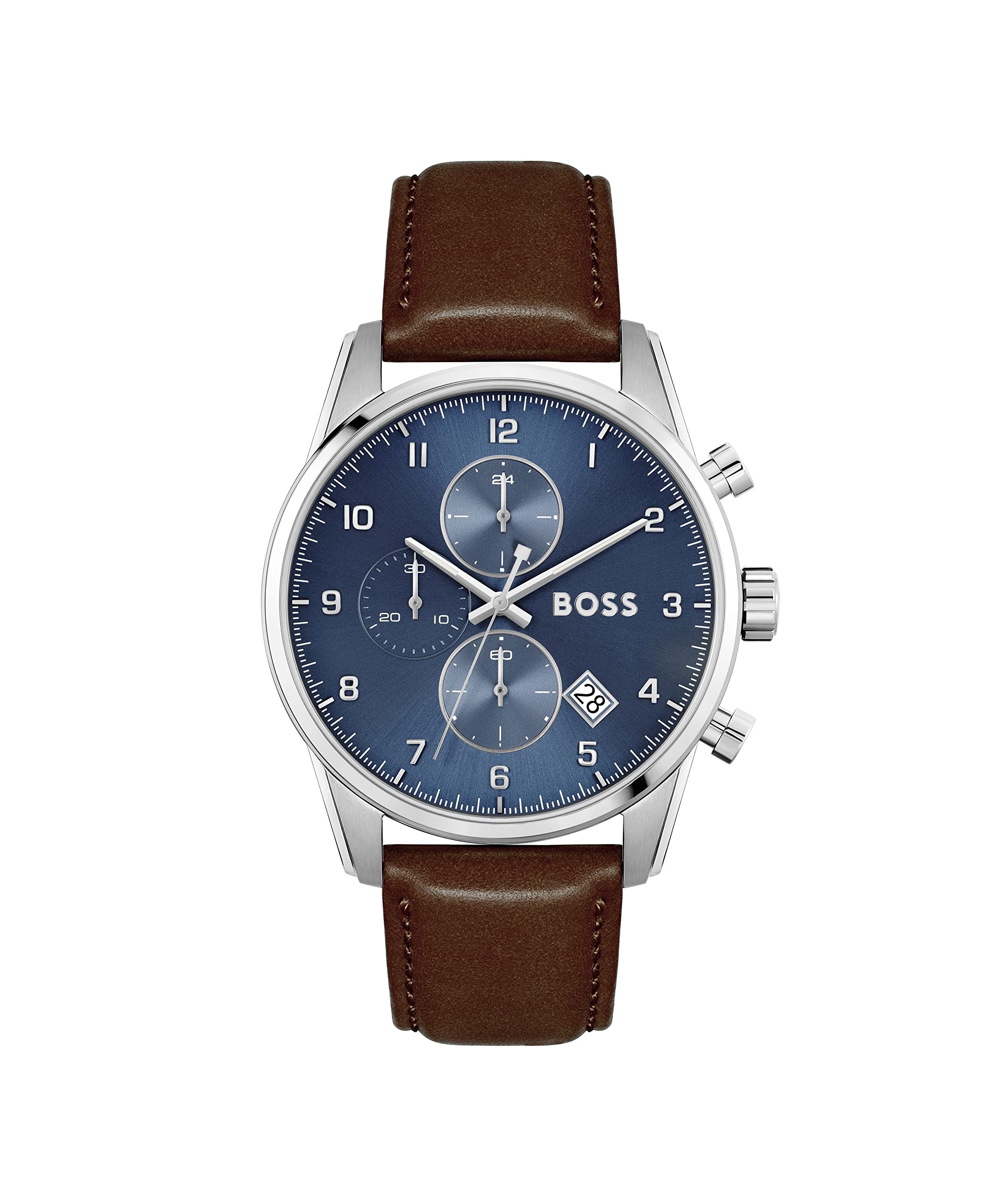 BOSS Skymaster Men's Chronograph Watch - Stainless Steel Case & Genuine Leather Strap, Brown (Model 1513940) | Luxury Dress Watch for Business, Formal Events & Everyday Wear