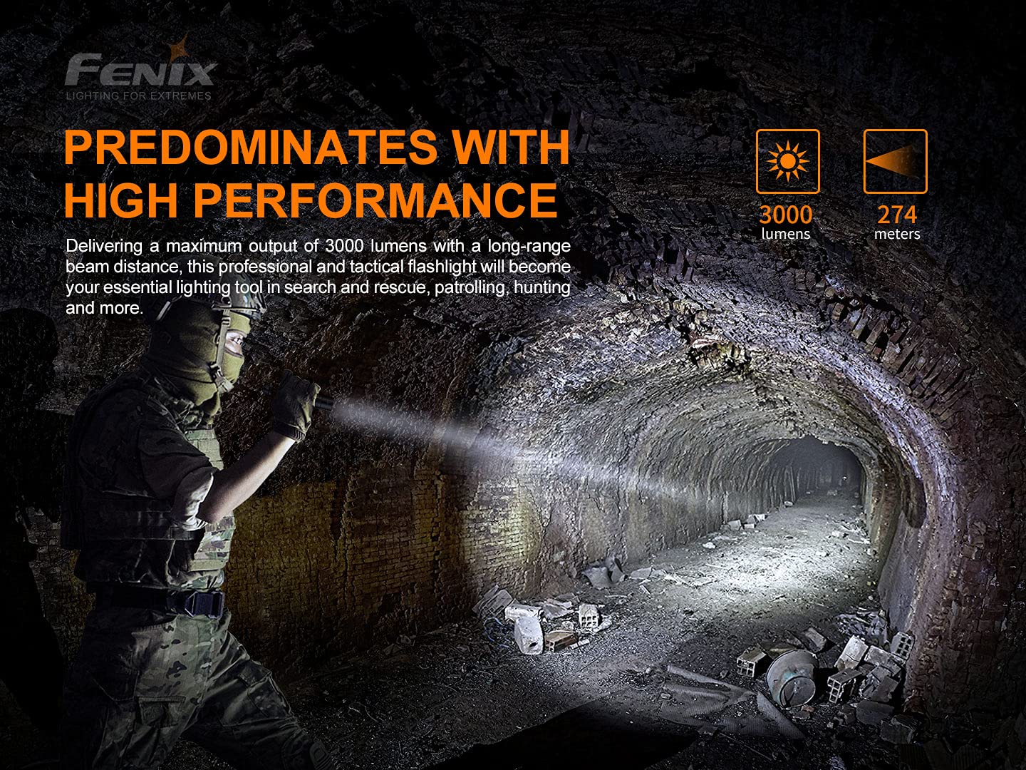 Fenix PD36 TAC 3000 Lumen Tactical Flashlight - USB-C Rechargeable LED Flashlight with 2X ARB-L21-5000U Batteries & LumenTac Organizer - Perfect for Outdoor Camping, Hiking, Emergency, and Tactical Use