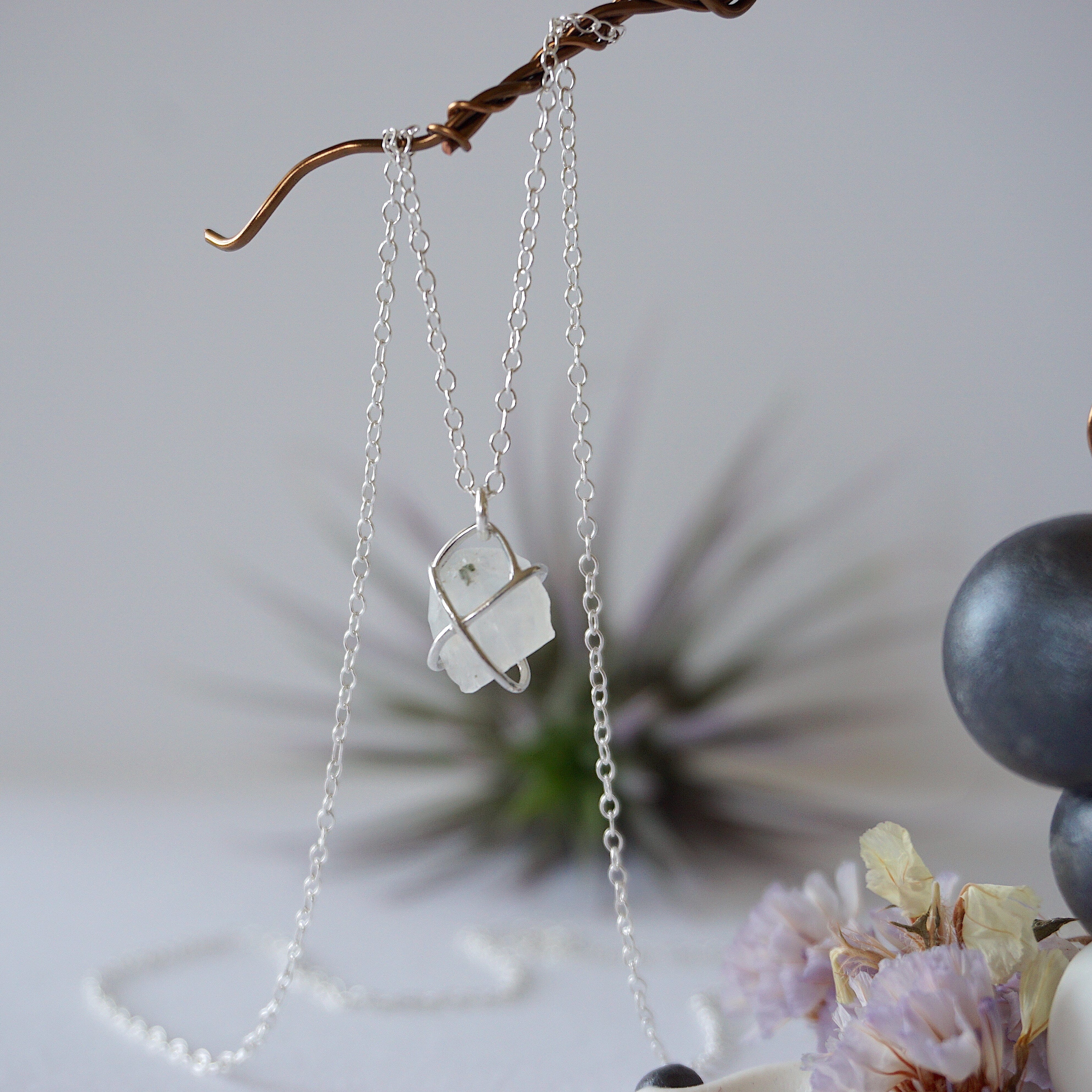 Rainbow Moonstone Huggie Charm Necklace - Sterling Silver Jewelry for Women - Perfect for Everyday Wear, Gift Giving & Special Occasions