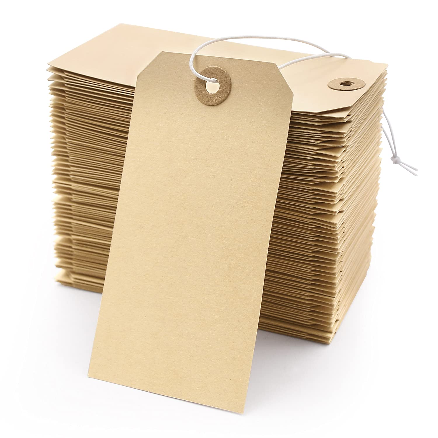 Blank Manila Shipping Tags with Elastic String - 120 PCS Reinforced Hole Cardstock Paper Tags (4.75